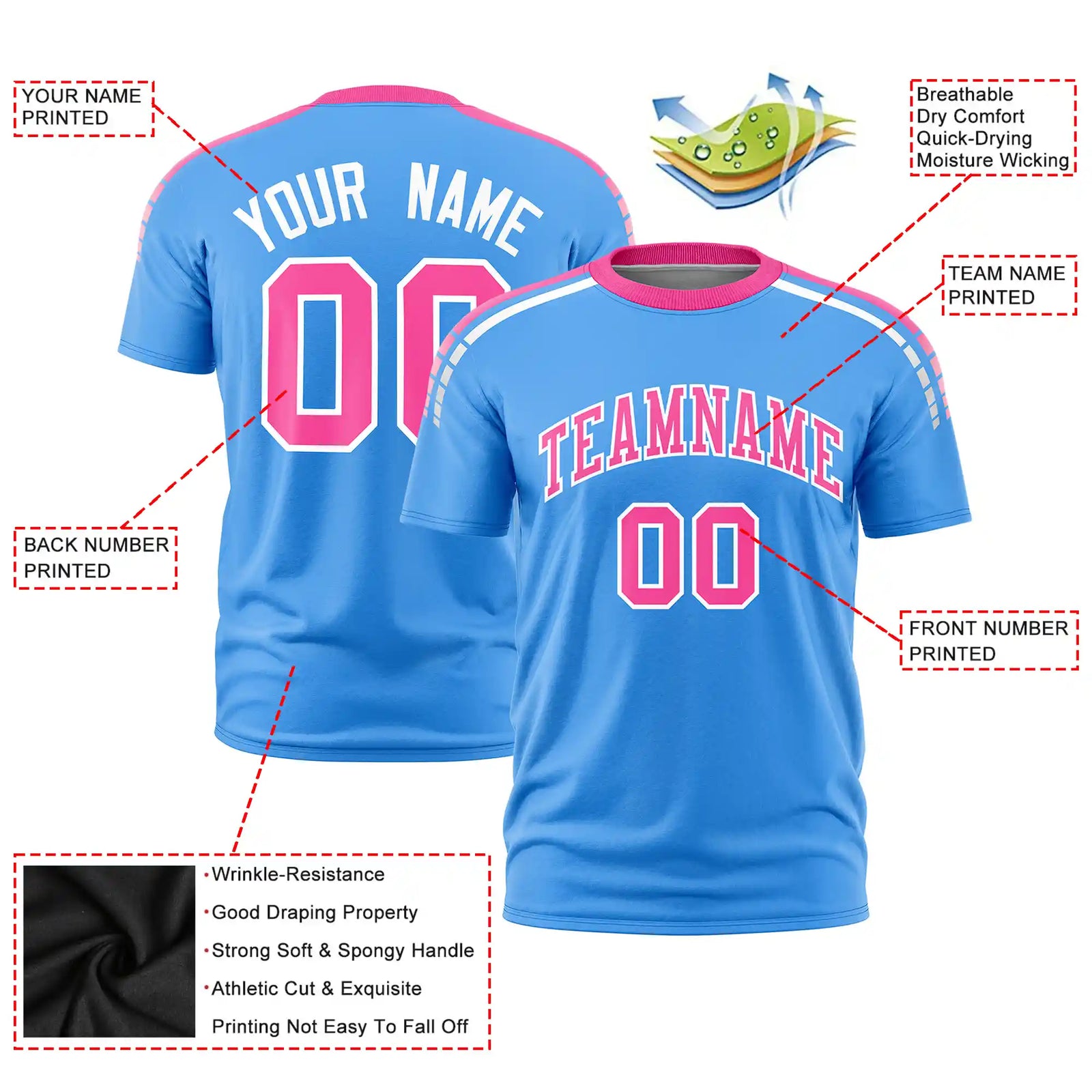 Custom Powder Blue Pink-White Performance T-Shirt