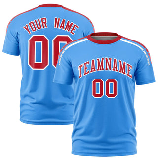 Custom Powder Blue Red-White Performance T-Shirt - Style 1