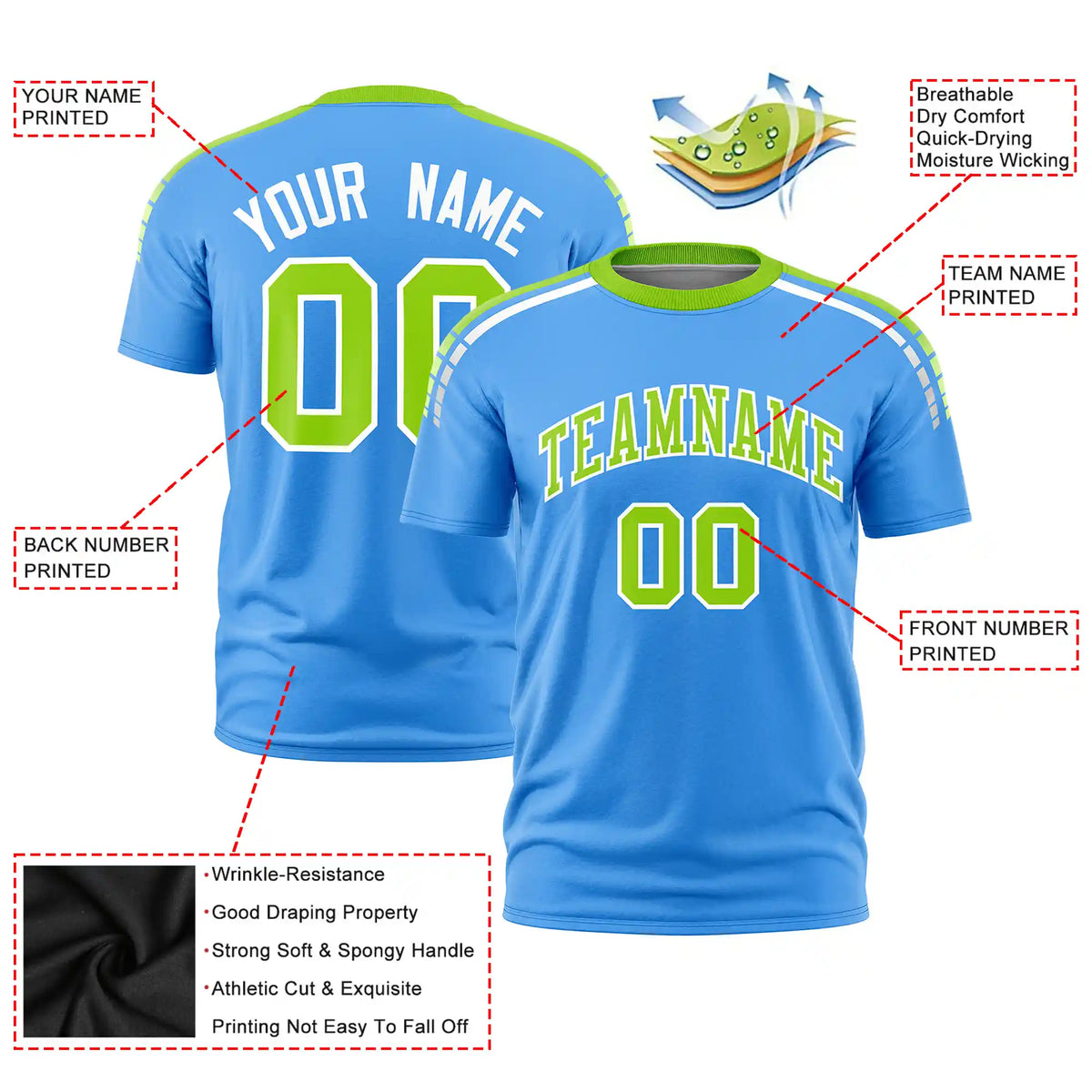Custom Powder Blue Neon Green-White Performance T-Shirt