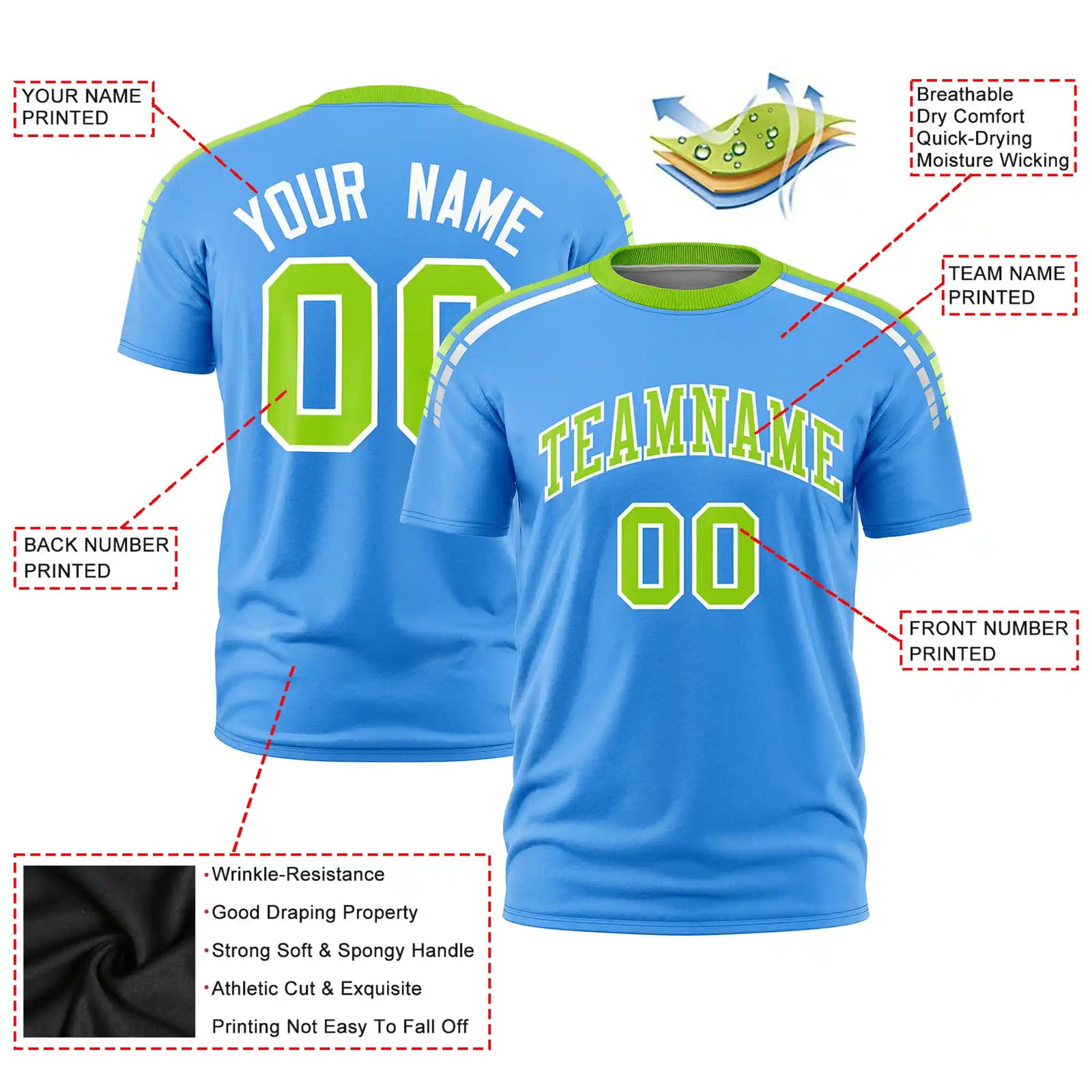Custom Powder Blue Neon Green-White Performance T-Shirt