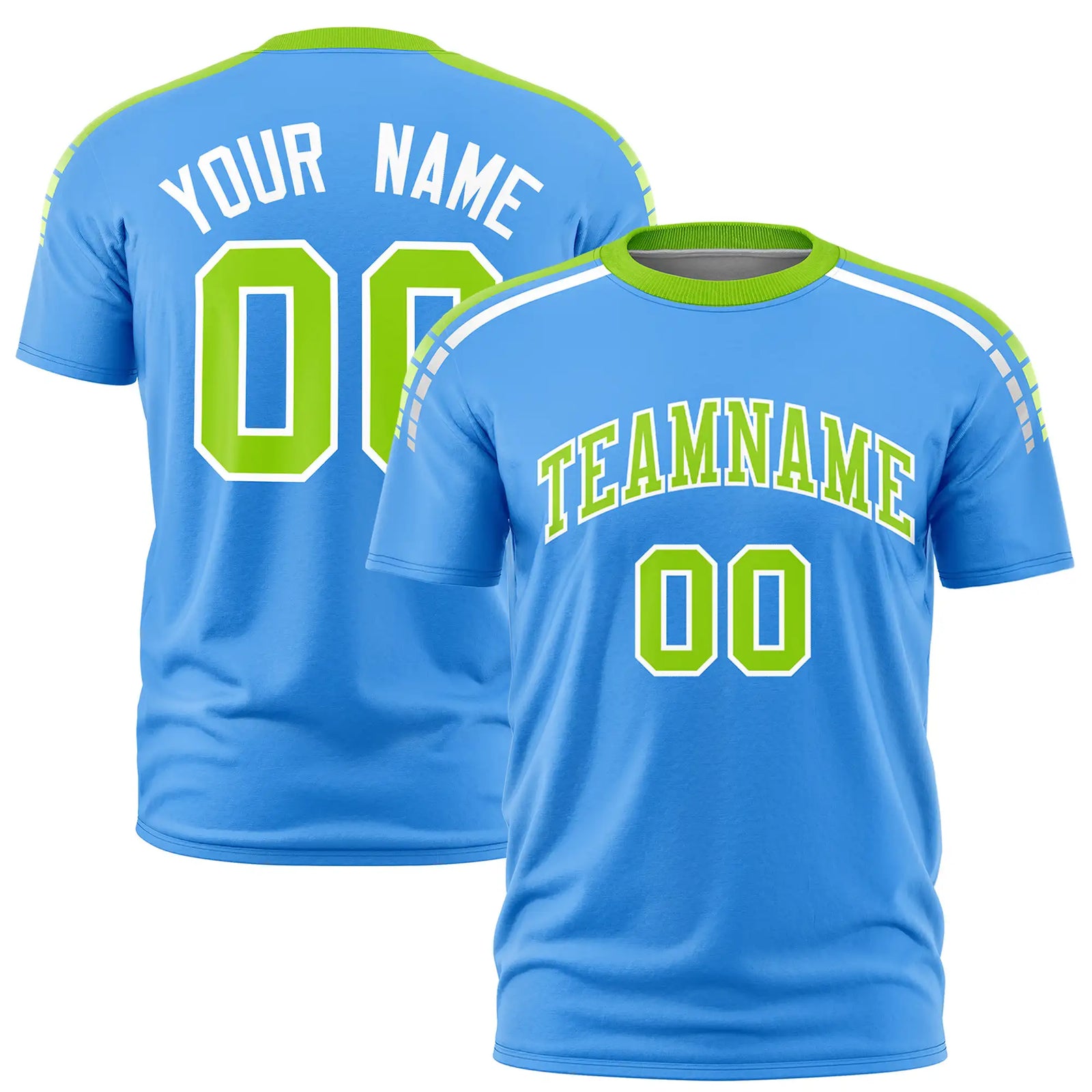 Custom Powder Blue Neon Green-White Performance T-Shirt