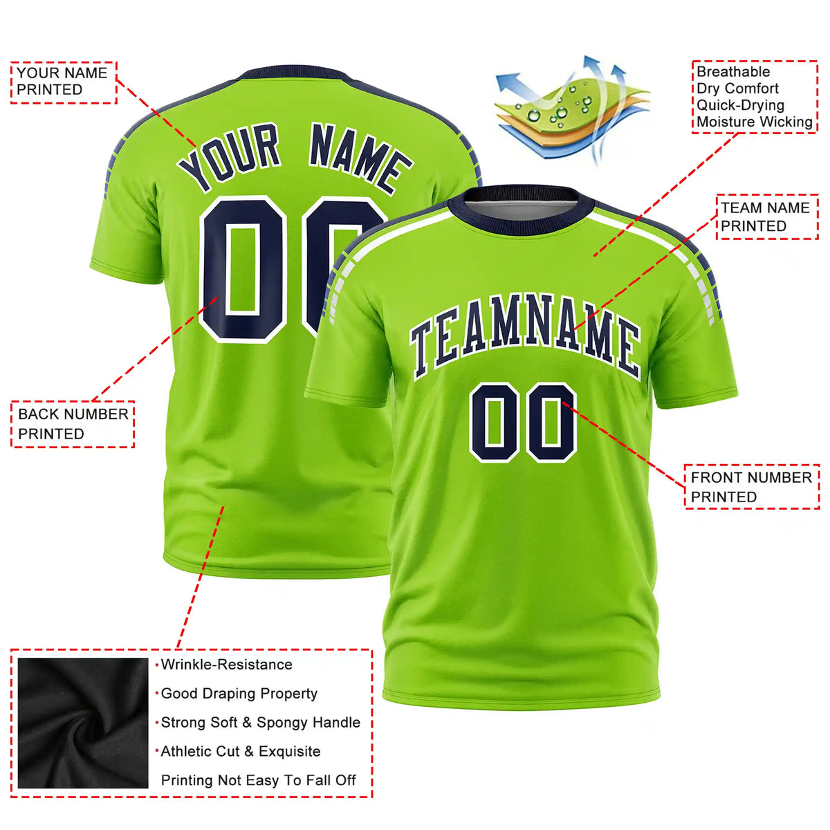 Custom Neon Green Navy-White Performance T-Shirt