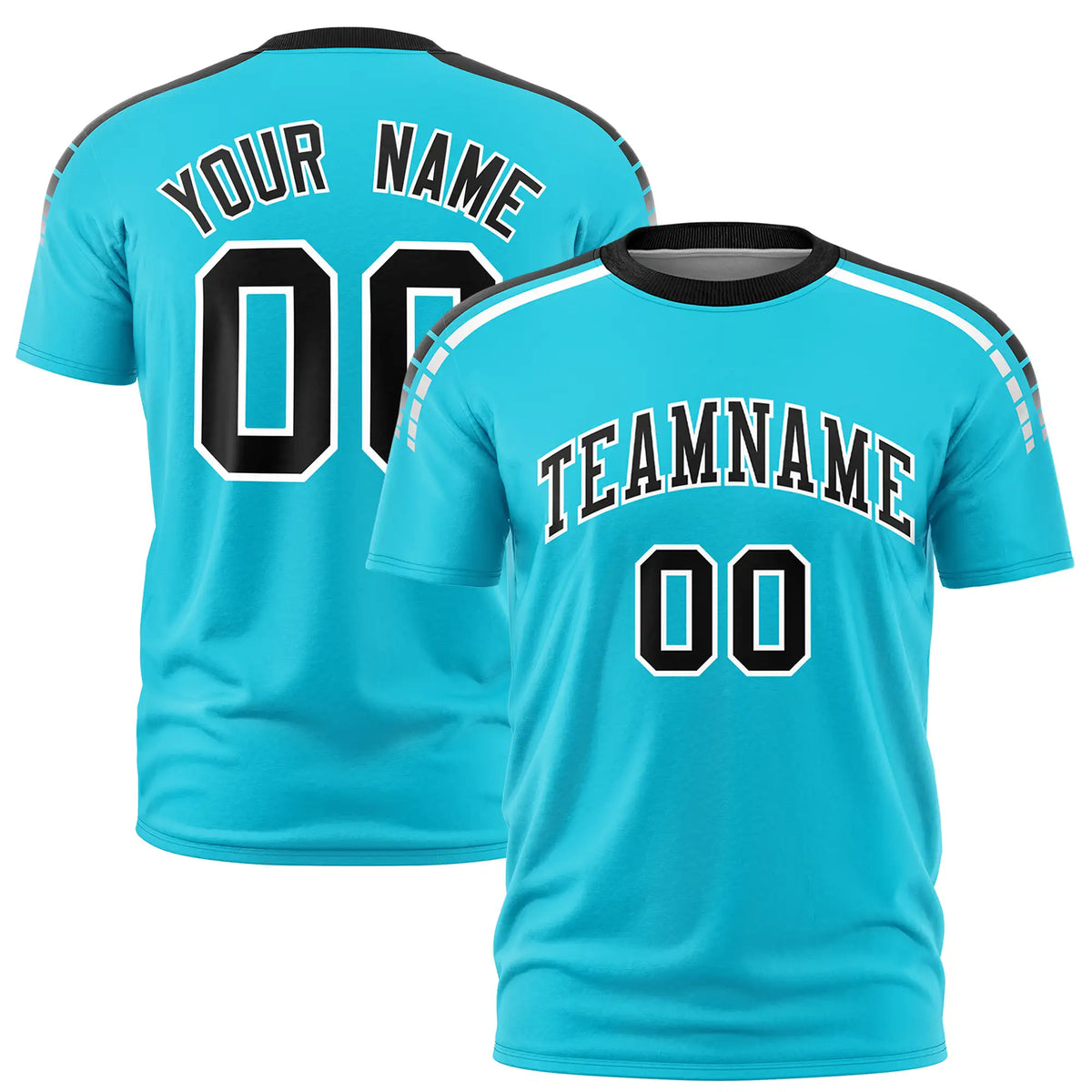 Custom Sky Blue Black-White Performance T-Shirt