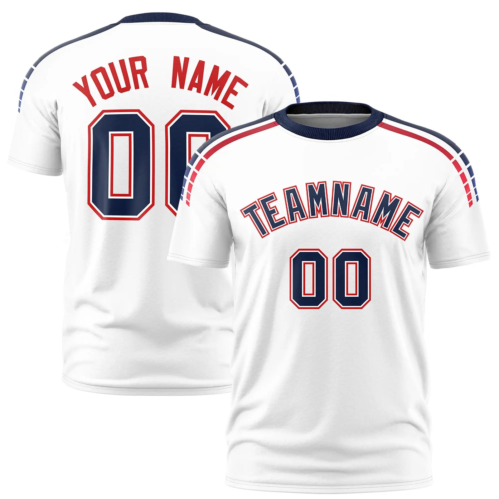 Custom White Navy-Red Performance T-Shirt