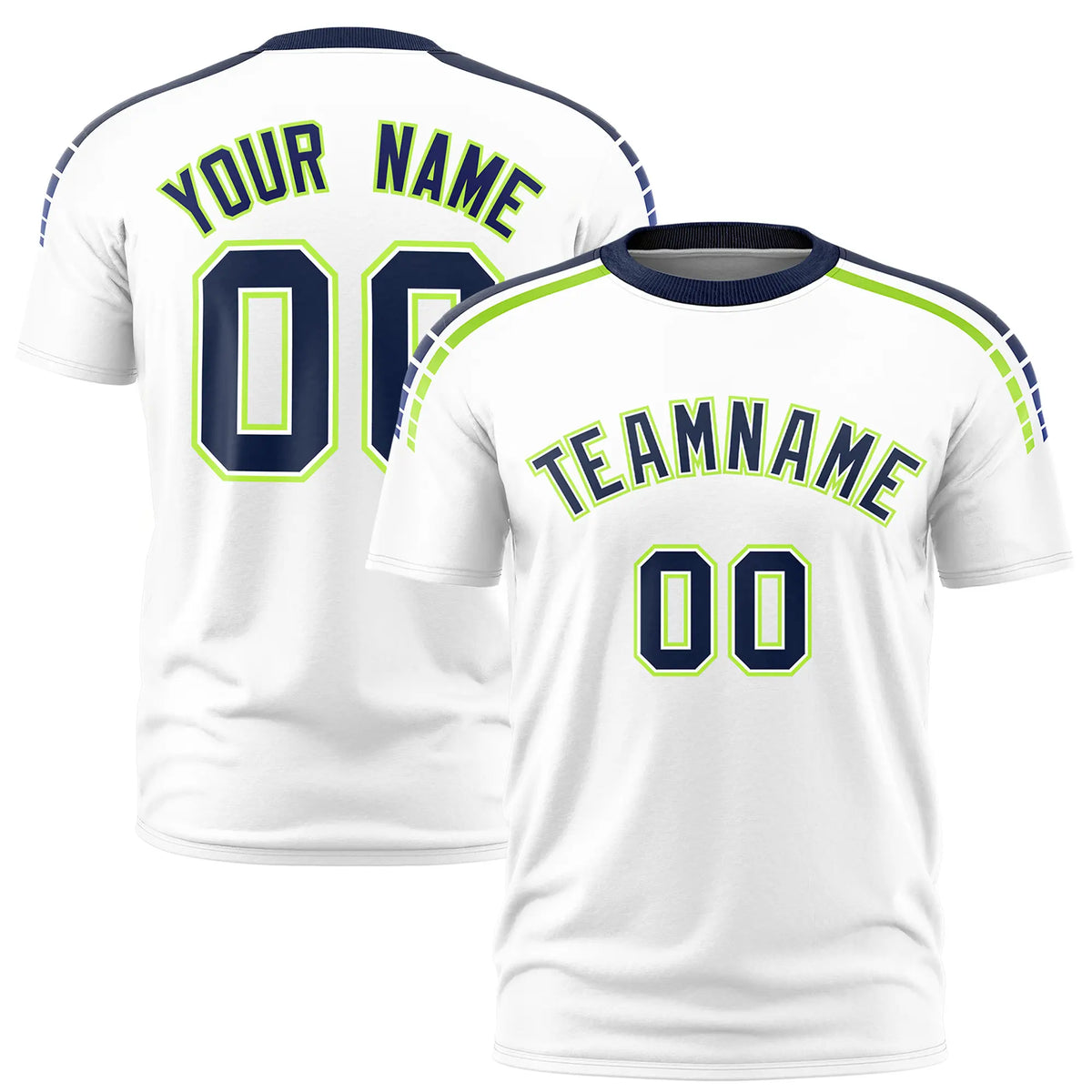 Custom White Navy-Neon Green Performance T-Shirt