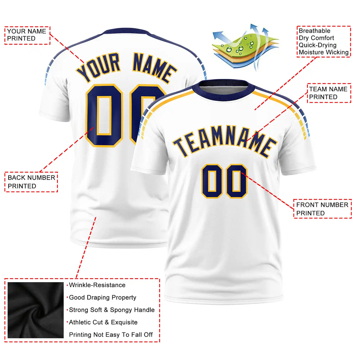 Custom White Navy-Gold01 Performance T-Shirt