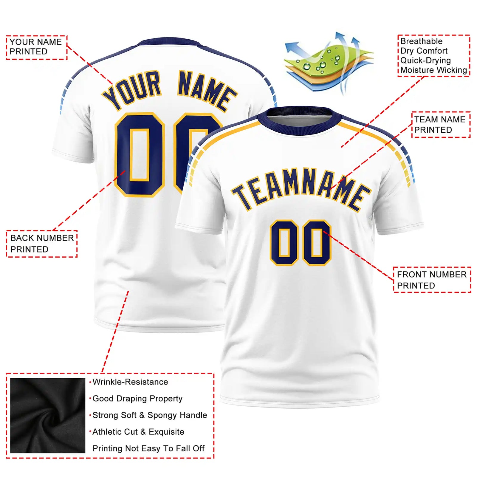 Custom White Navy-Gold01 Performance T-Shirt