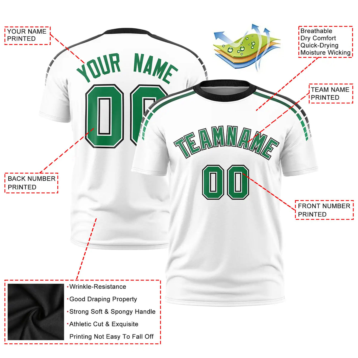 Custom White Black-Kelly Green Performance T-Shirt