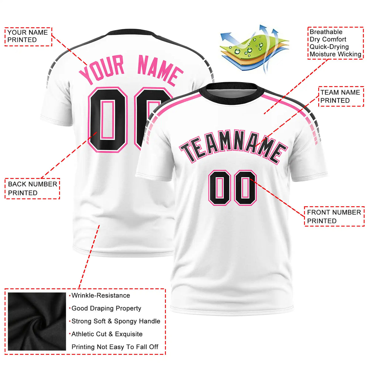 Custom White Black-Pink Performance T-Shirt
