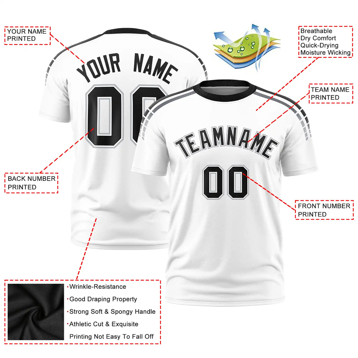 Custom White Black-Gray Performance T-Shirt