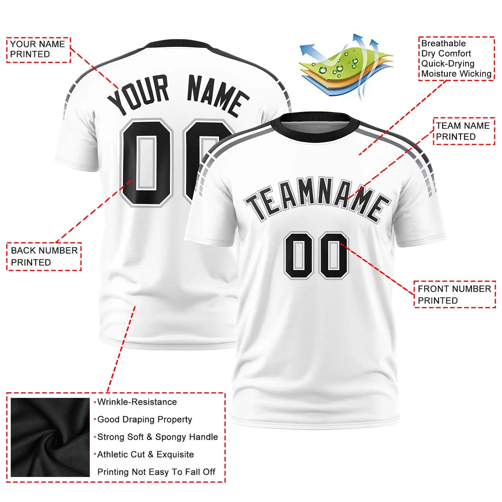 Custom White Black-Gray Performance T-Shirt