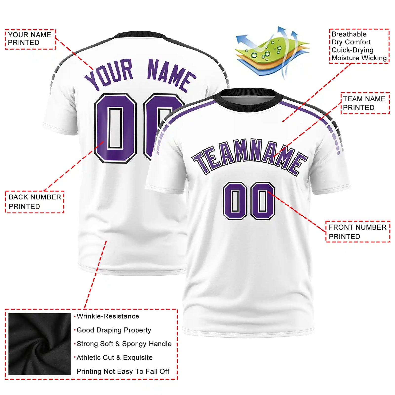 Custom White Black-Purple Performance T-Shirt