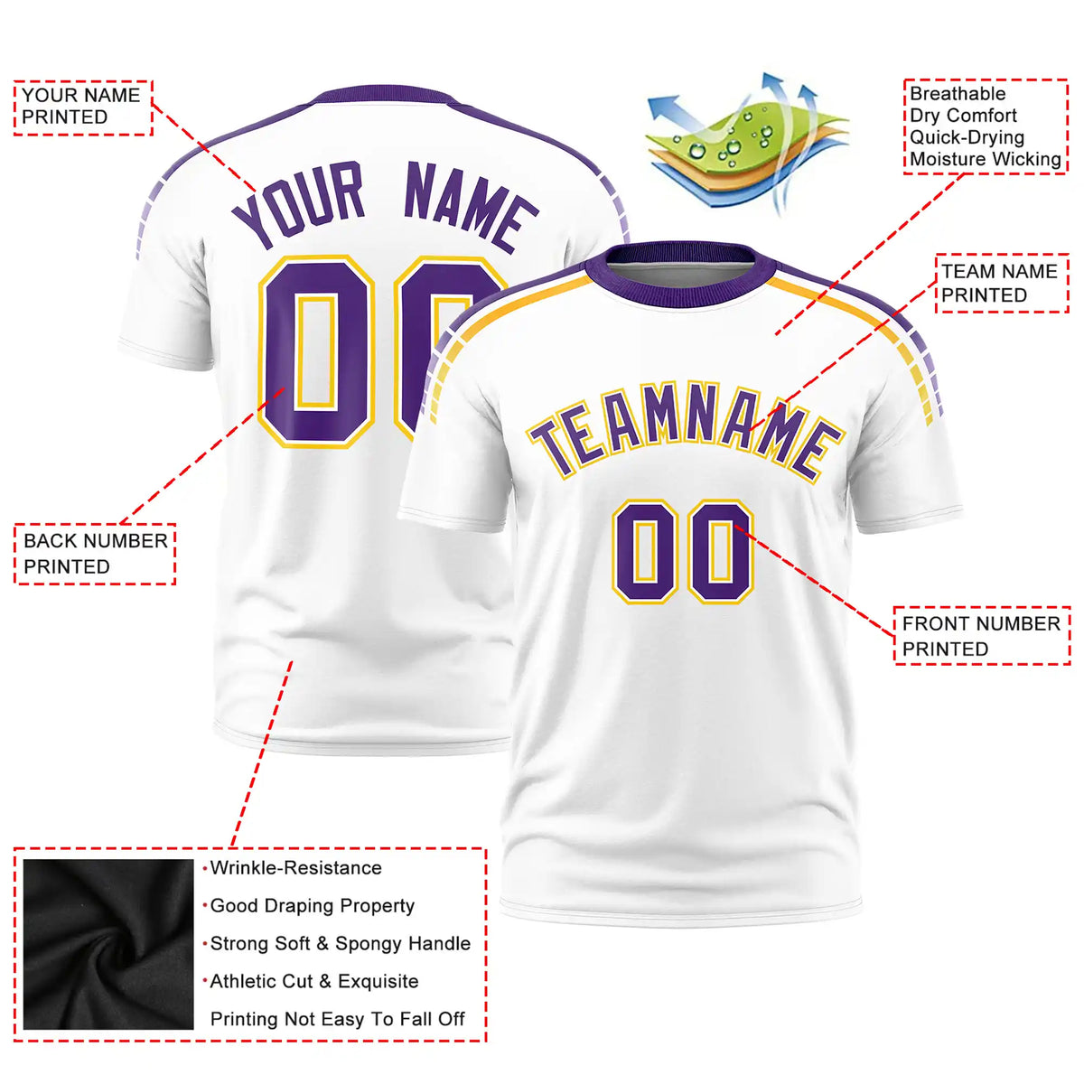 Custom White Purple-Gold01 Performance T-Shirt