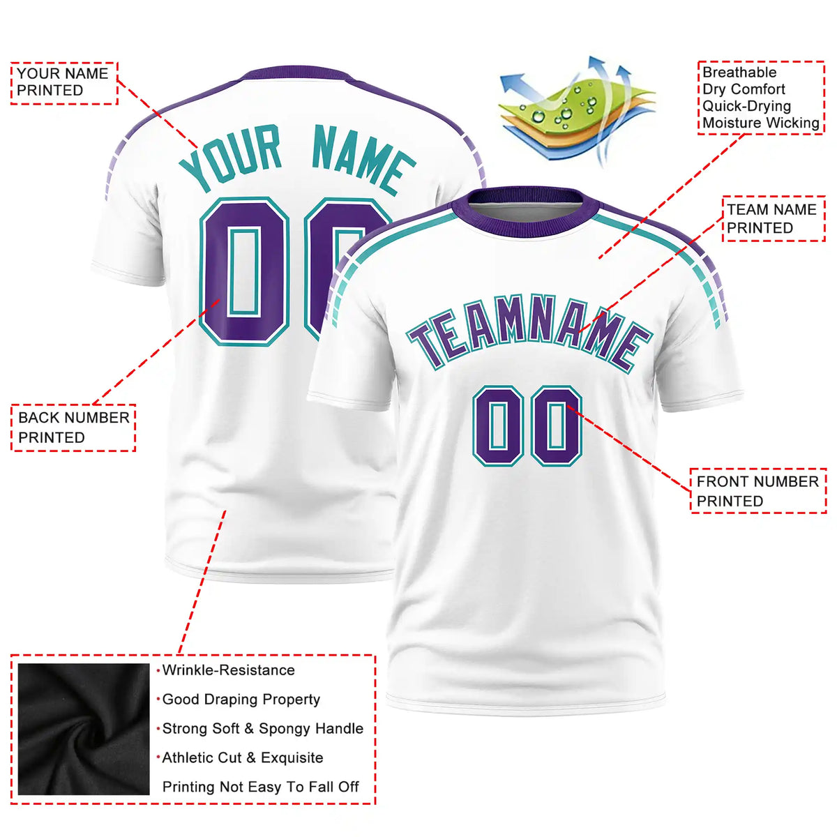 Custom White Purple-Aqua Performance T-Shirt