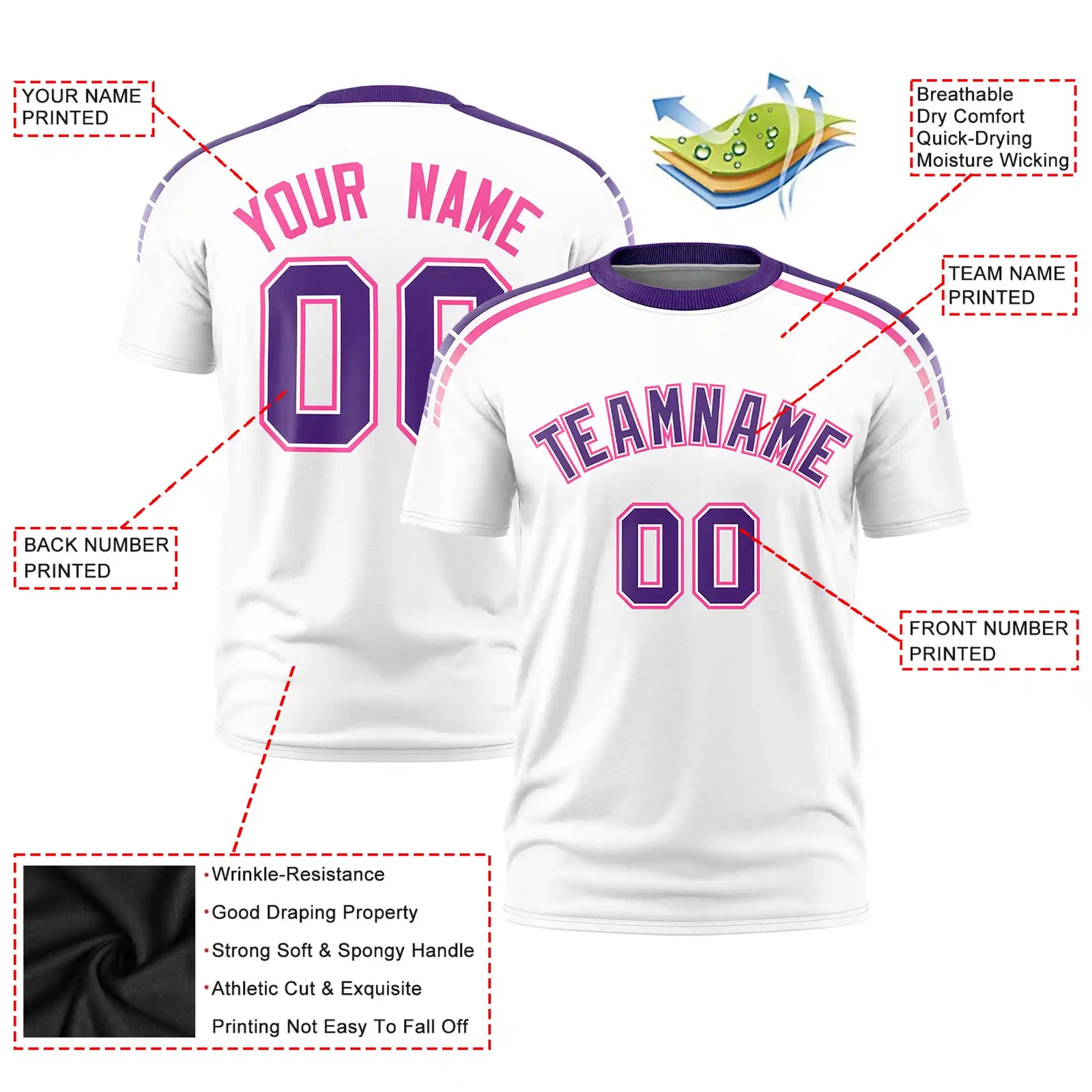Custom White Purple-Pink Performance T-Shirt