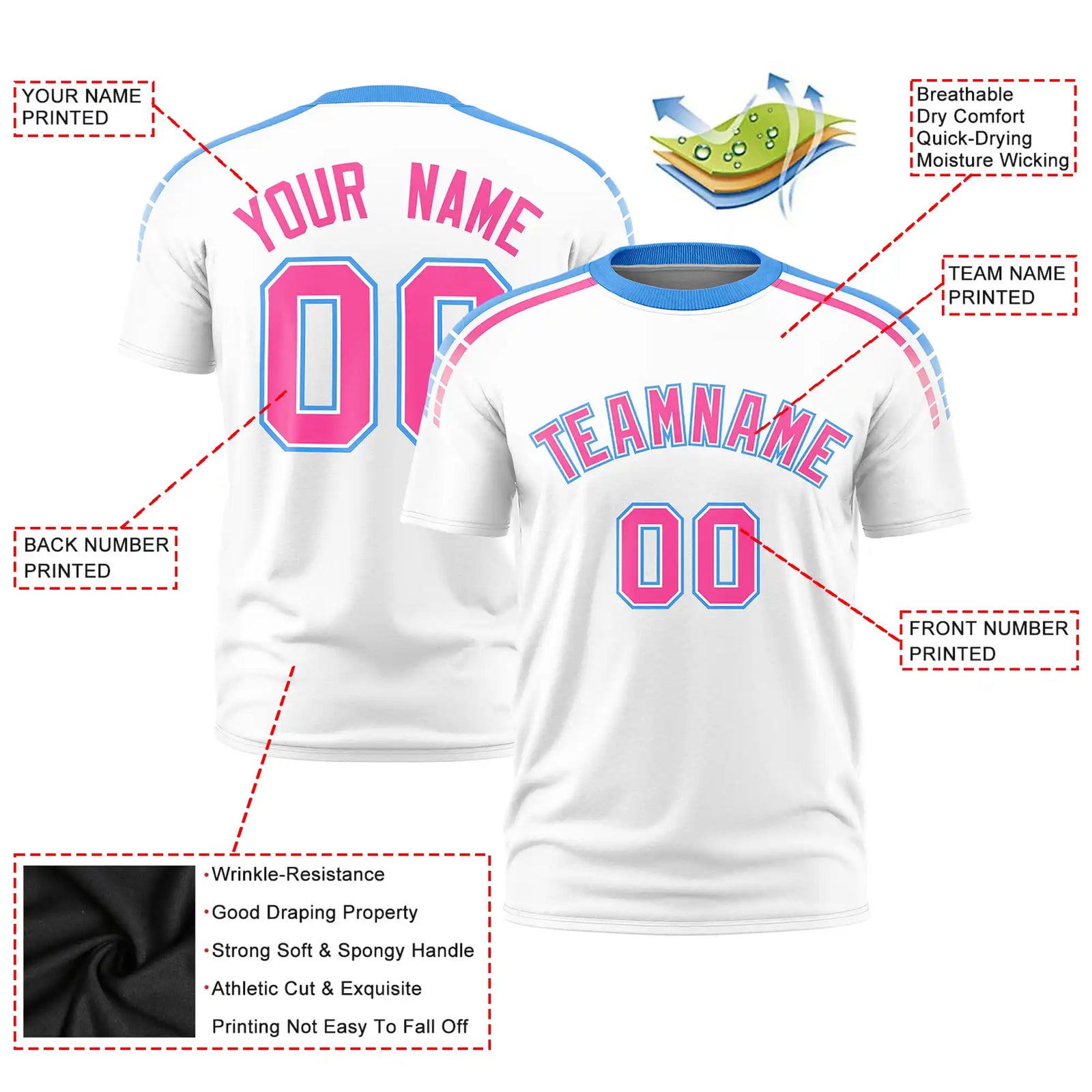 Custom White Powder Blue-Pink Performance T-Shirt