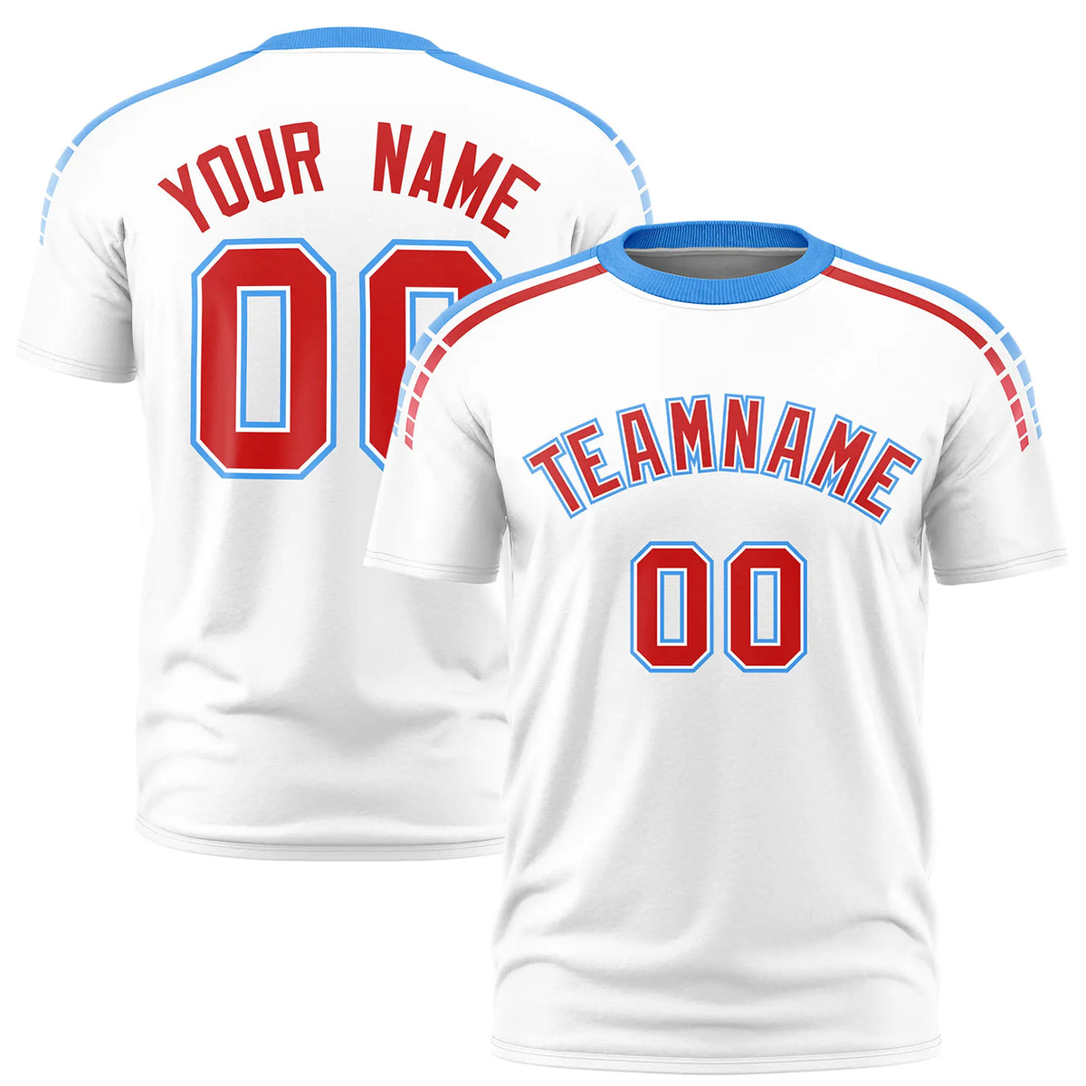 Custom White Powder Blue-Red Performance T-Shirt