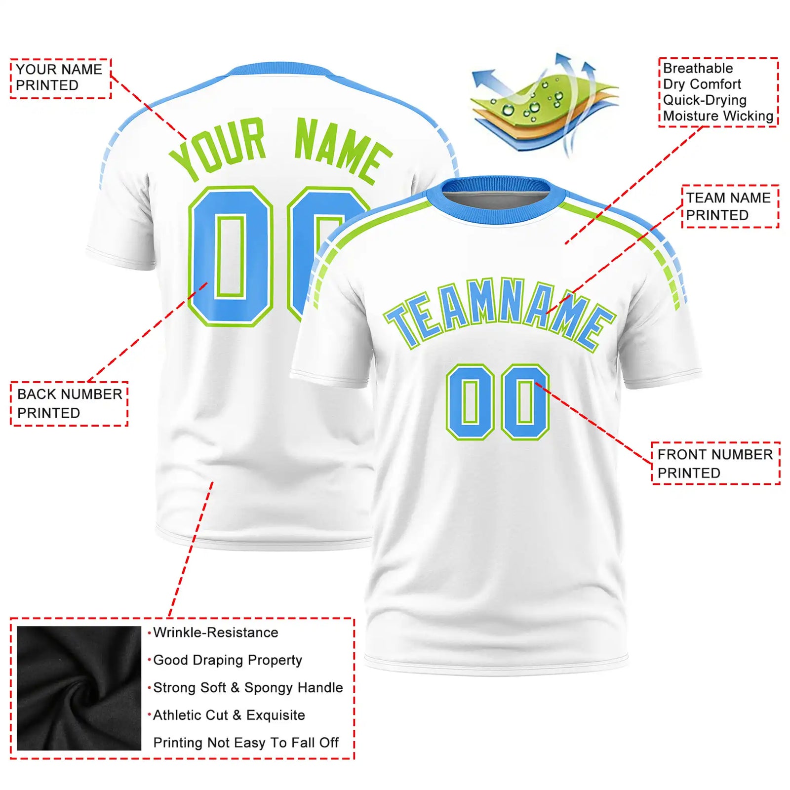 Custom White Powder Blue-Neon Green Performance T-Shirt