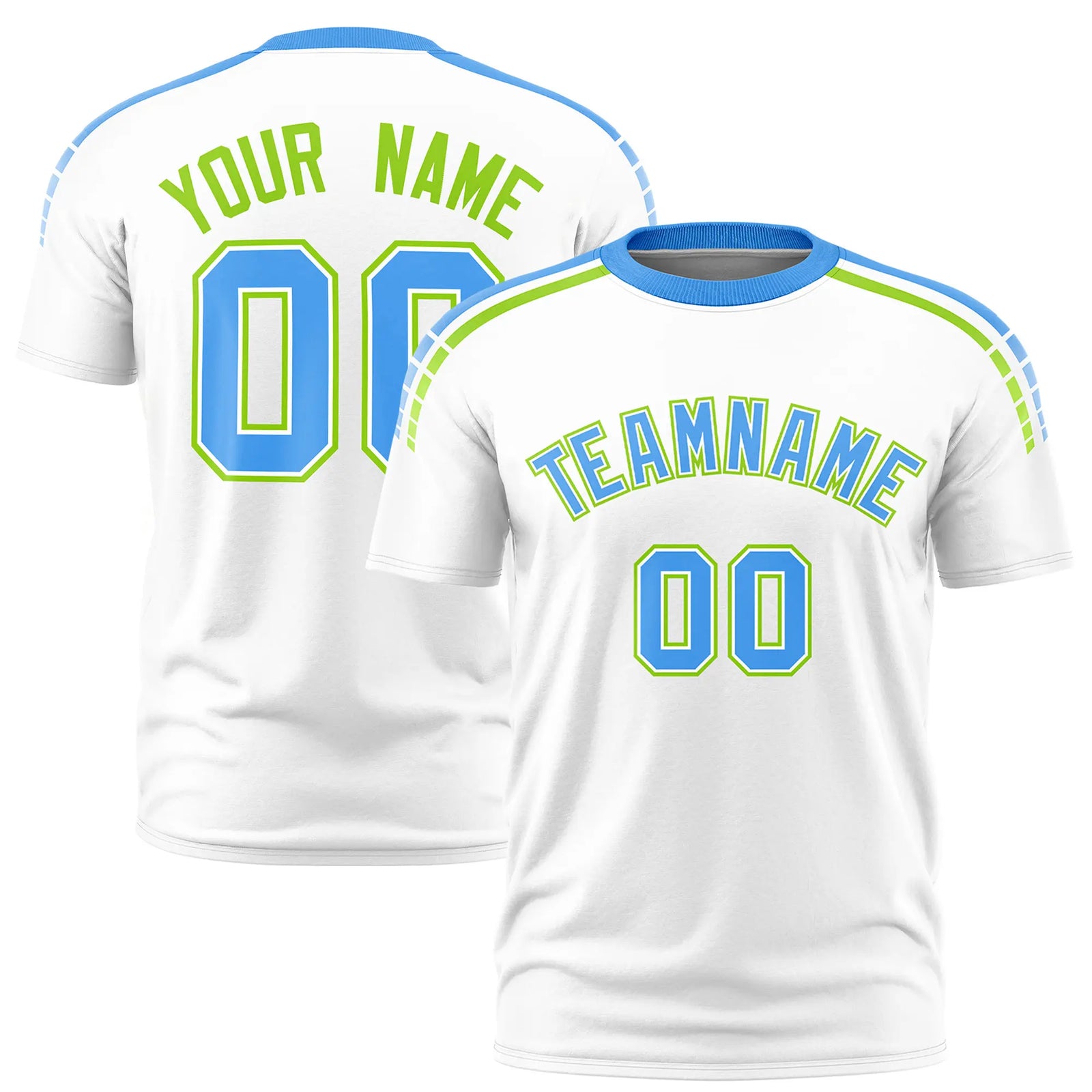 Custom White Powder Blue-Neon Green Performance T-Shirt