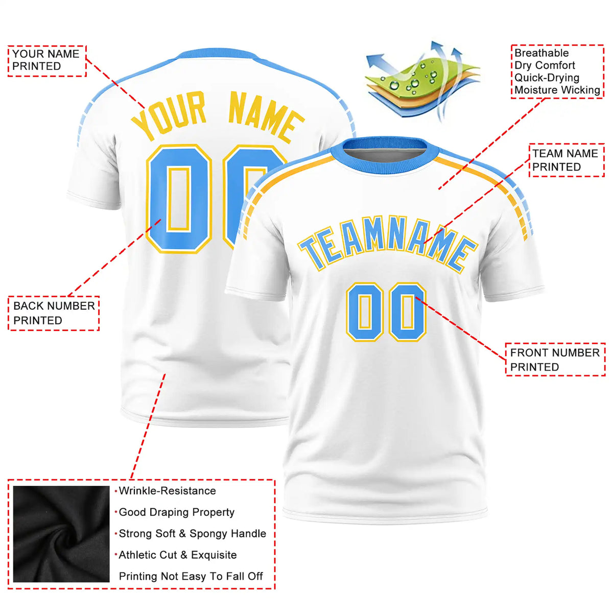 Custom White Powder Blue-Gold01 Performance T-Shirt