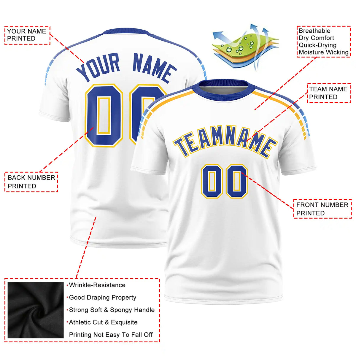Custom White Royal Blue-Gold01 Performance T-Shirt