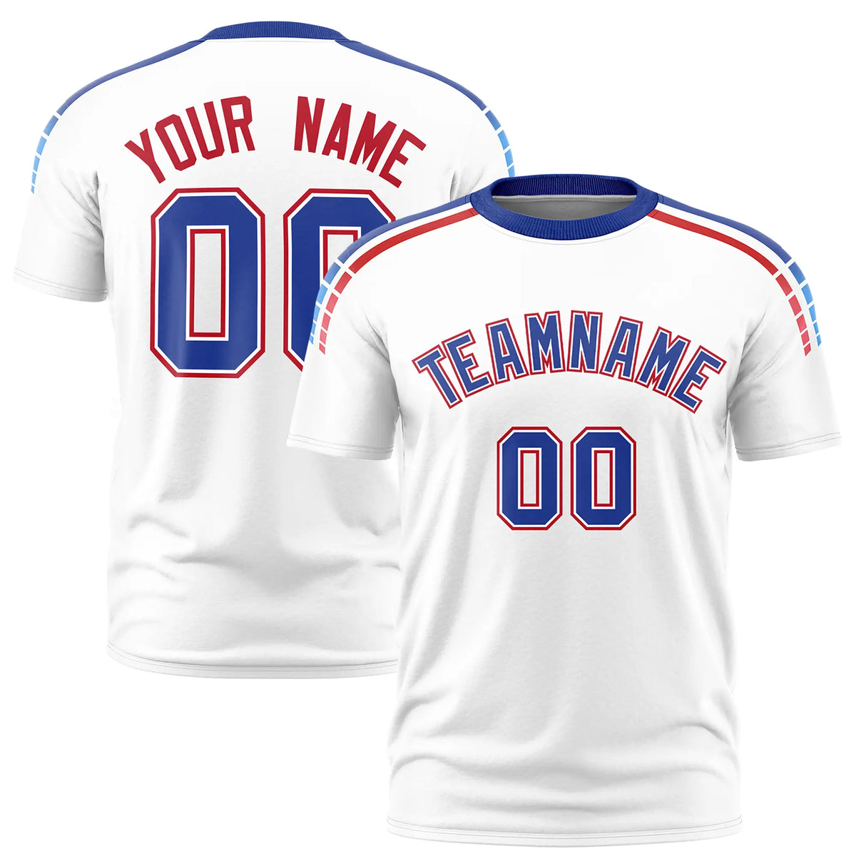 Custom White Royal Blue-Red Performance T-Shirt