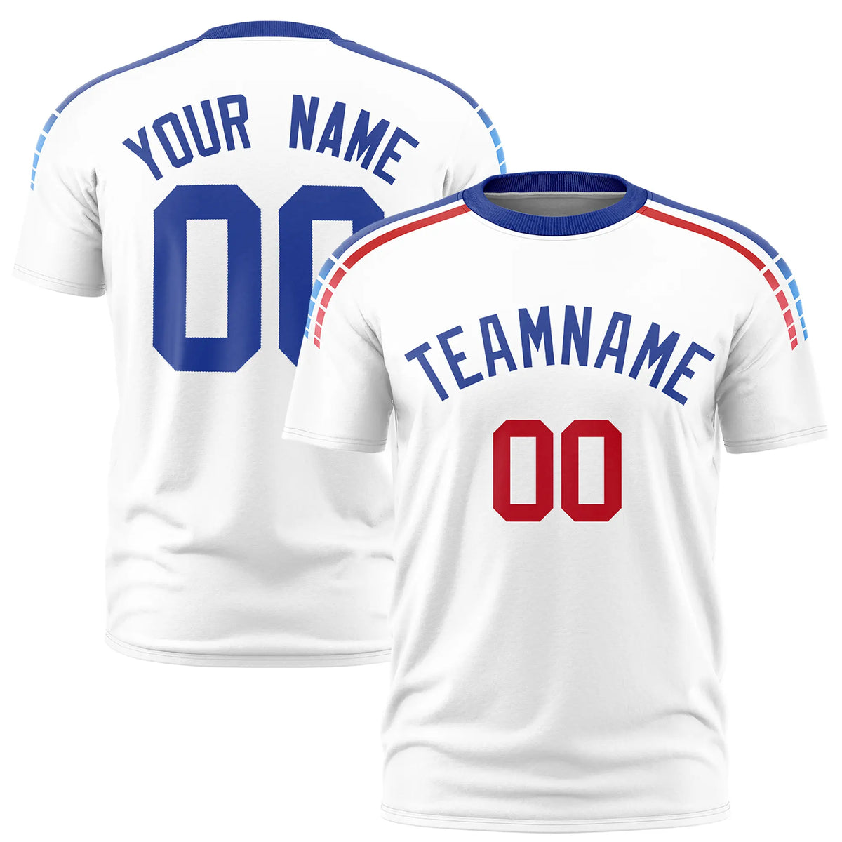 Custom White Royal Blue-Red Performance T-Shirt