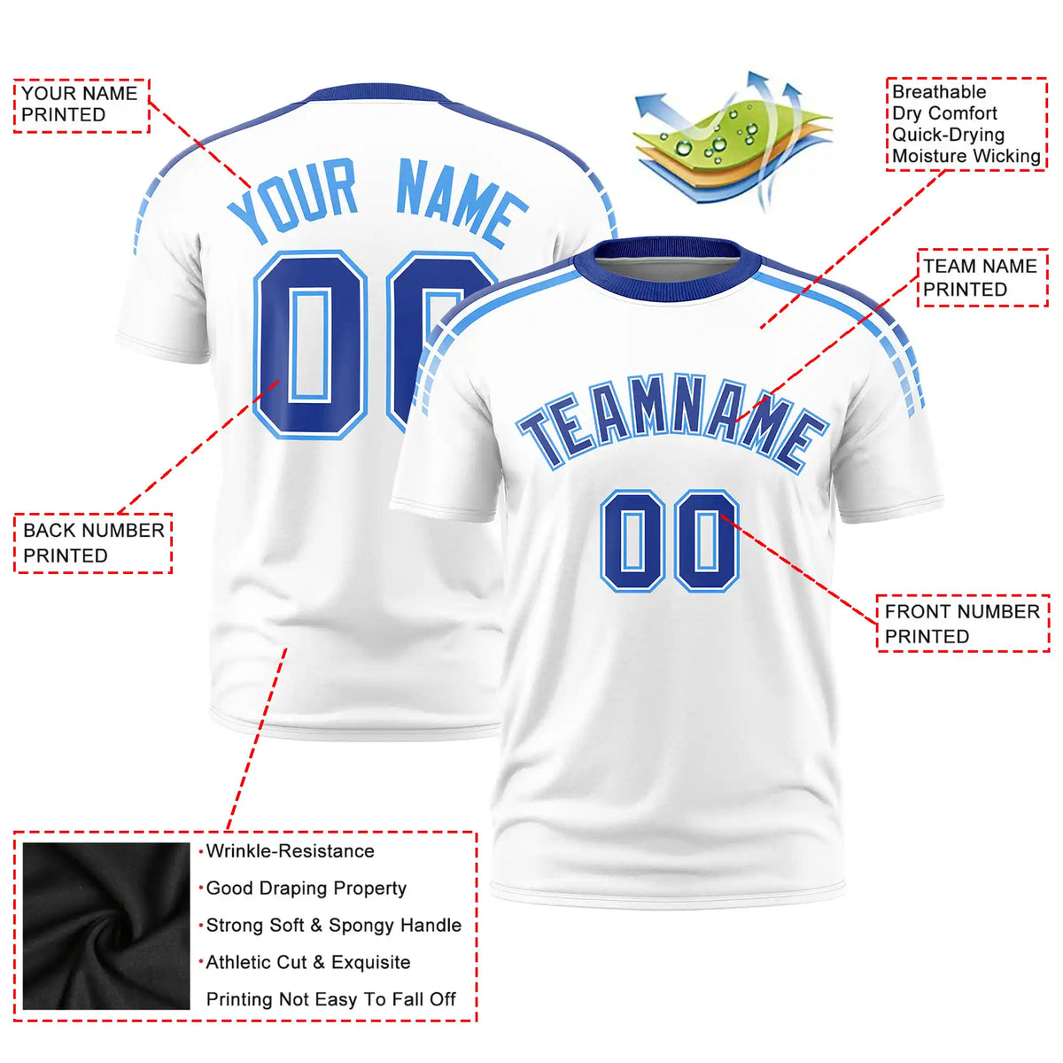 Custom White Royal Blue-Powder Blue Performance T-Shirt