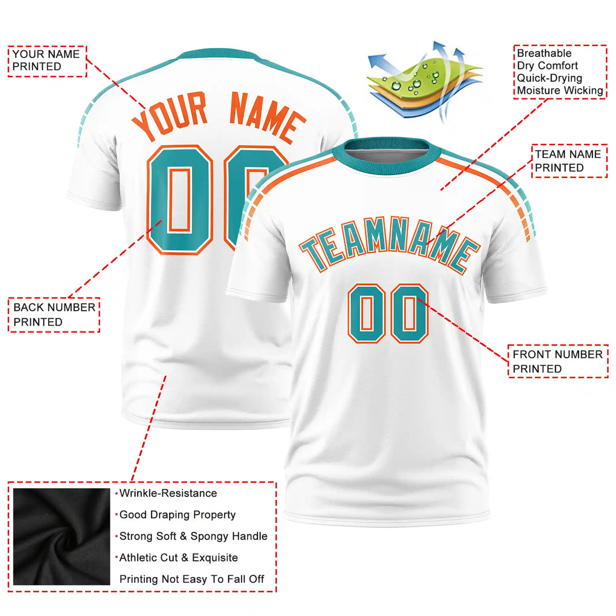 Custom White Aqua-Powder Blue Performance T-Shirt