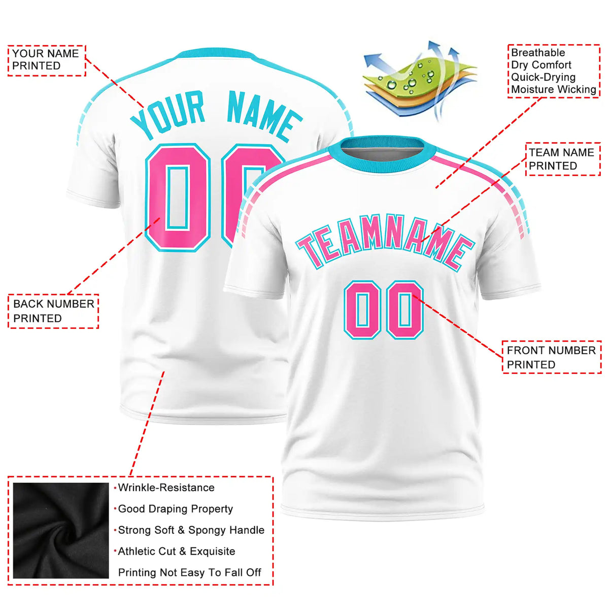 Custom White Sky Blue-Pink Performance T-Shirt