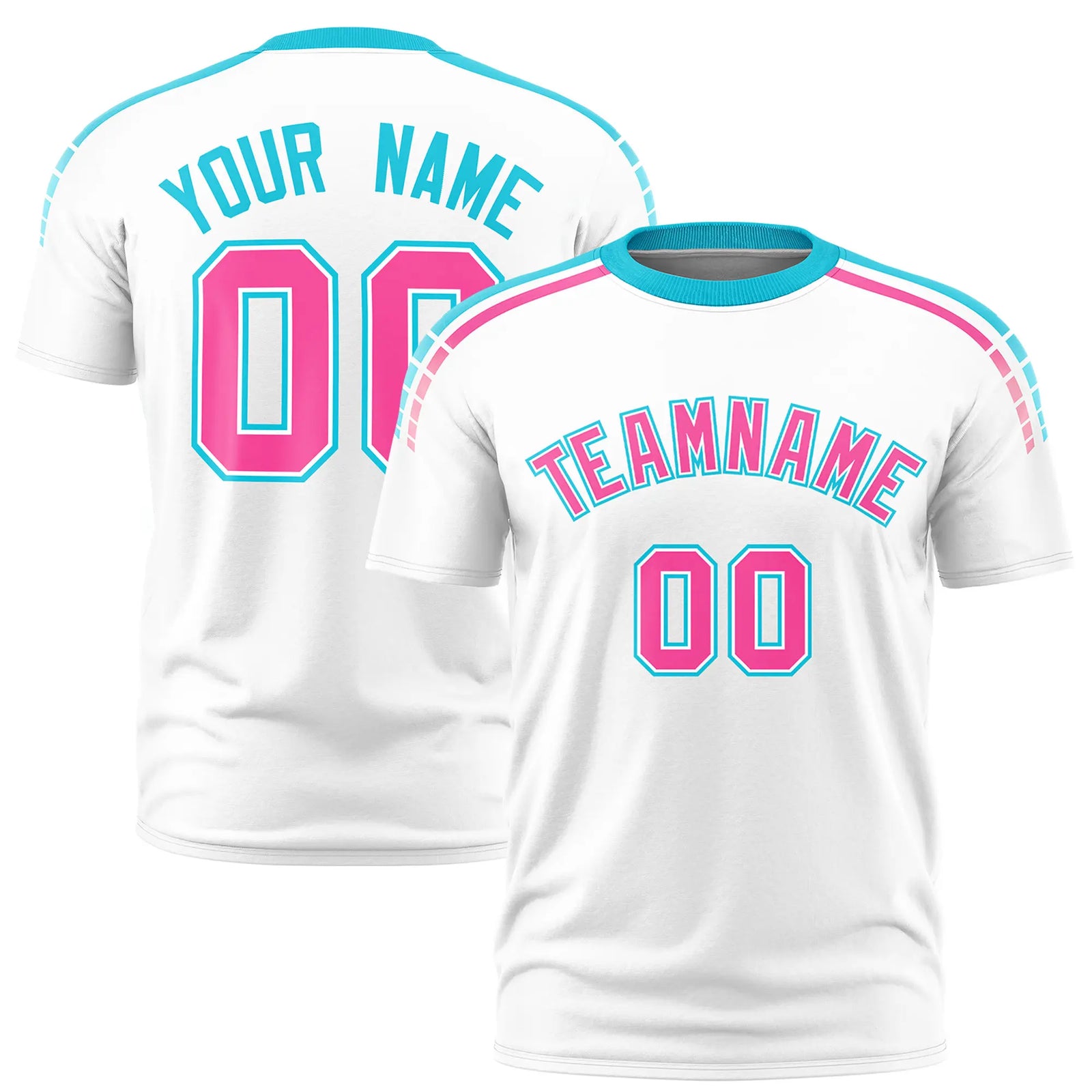 Custom White Sky Blue-Pink Performance T-Shirt