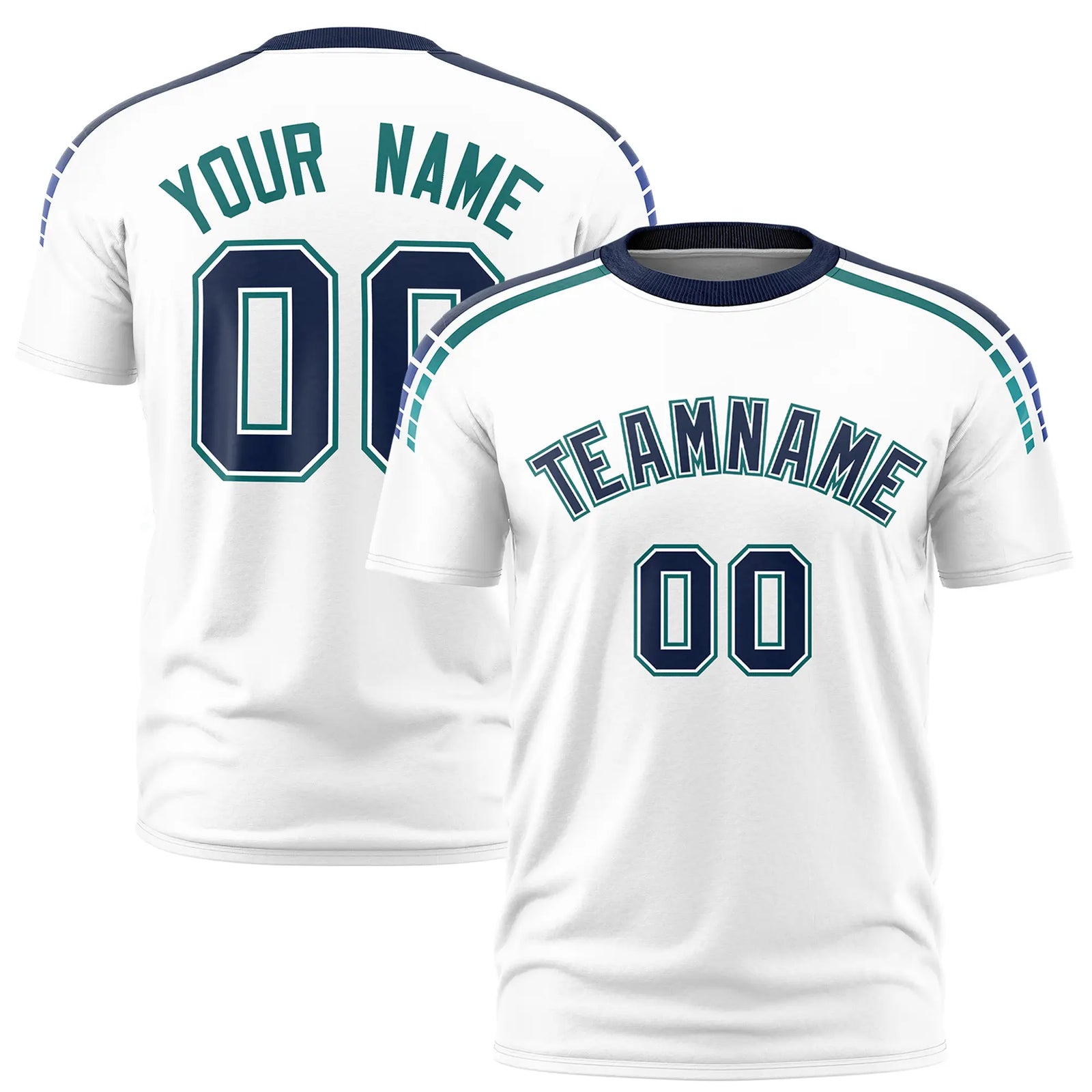 Custom White Navy-Aqua Performance T-Shirt