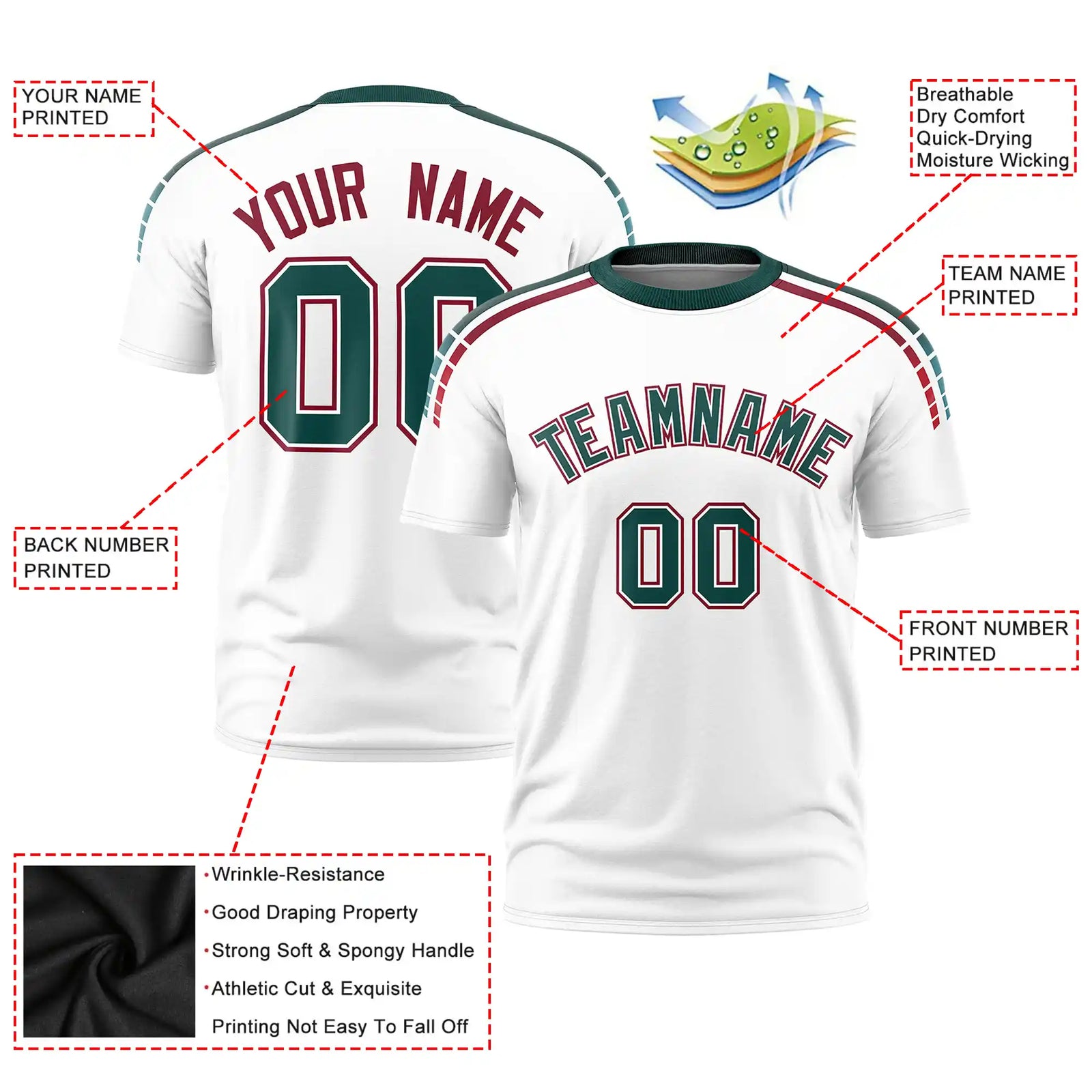 Custom White Midnight Green-Crimson Performance T-Shirt
