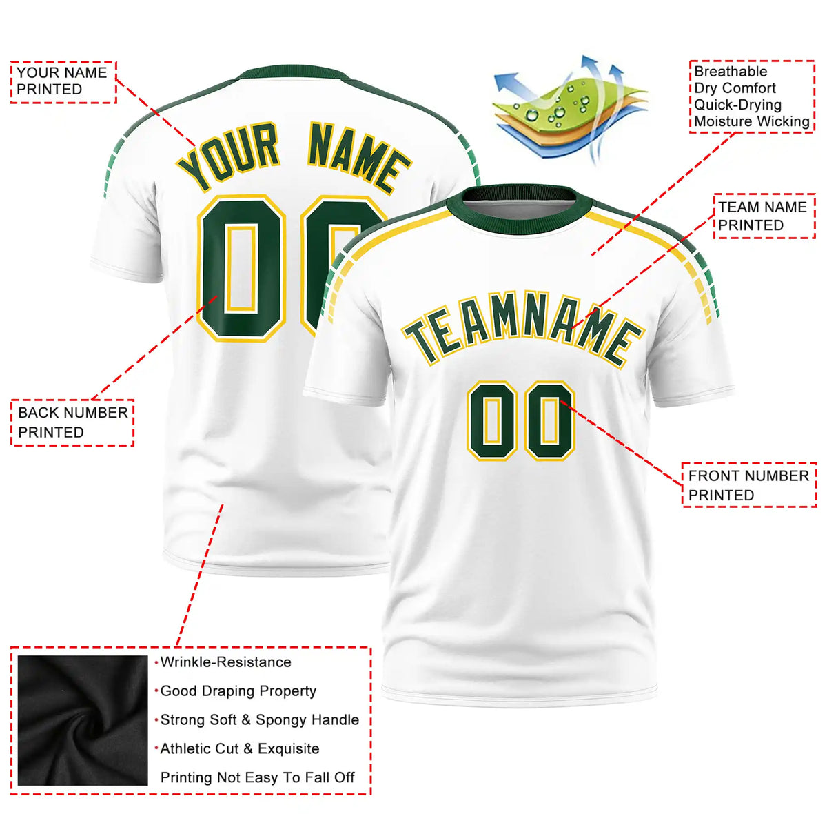 Custom White Green-Gold01 Performance T-Shirt