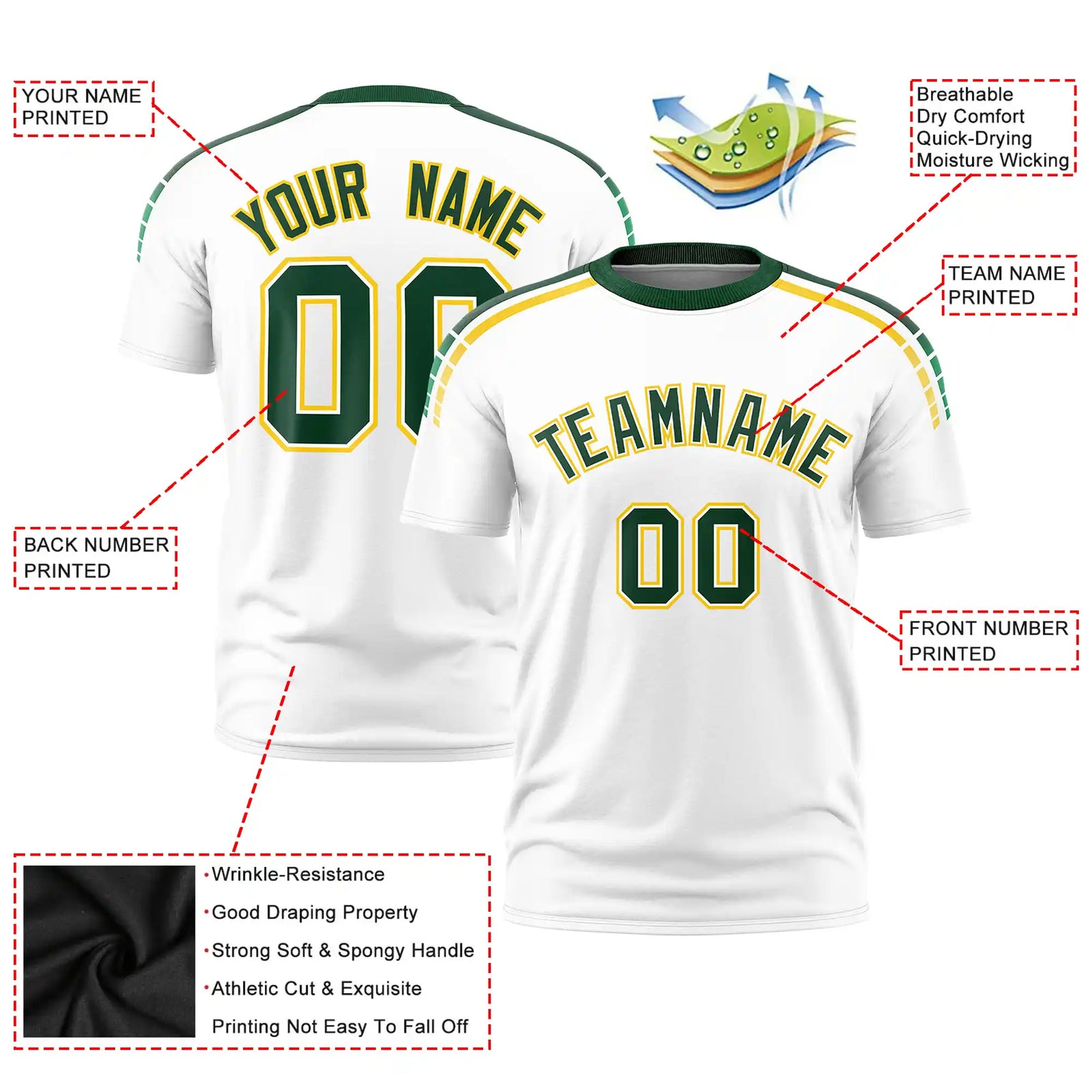 Custom White Green-Gold01 Performance T-Shirt