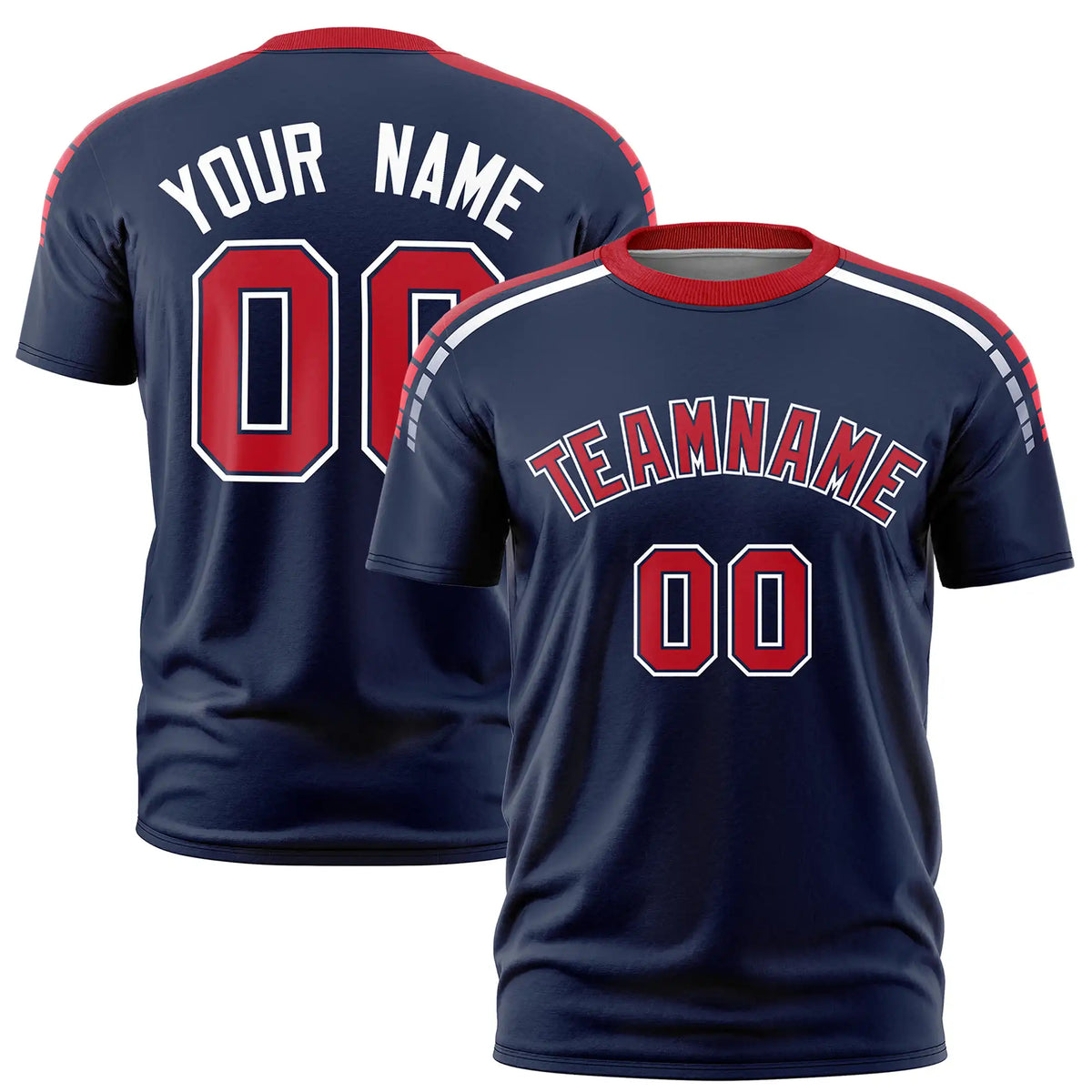 Custom Navy Red-White Performance T-Shirt