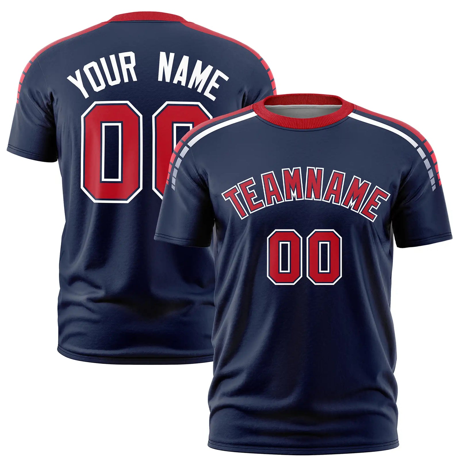 Custom Navy Red-White Performance T-Shirt
