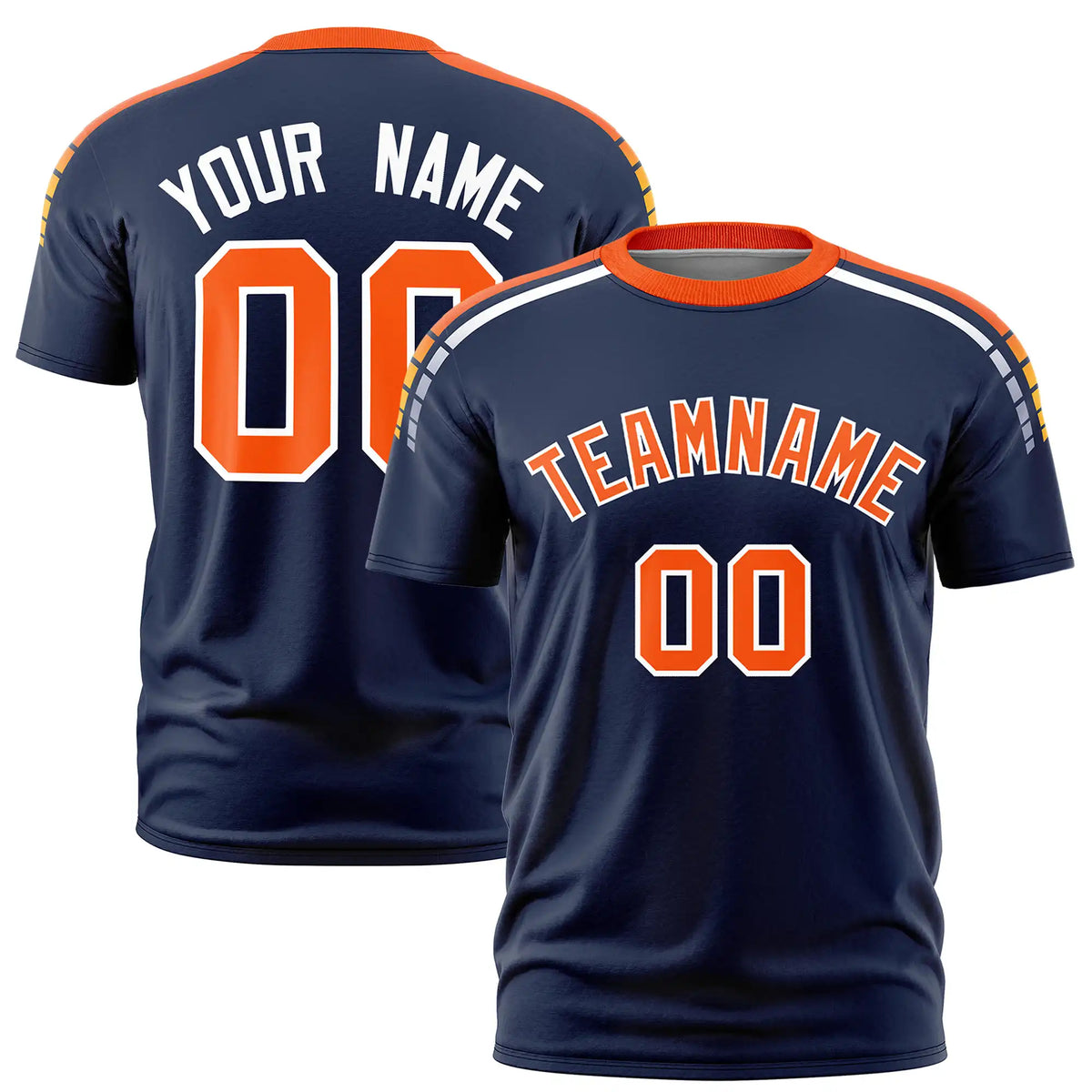 Custom Navy Orange-White Performance T-Shirt