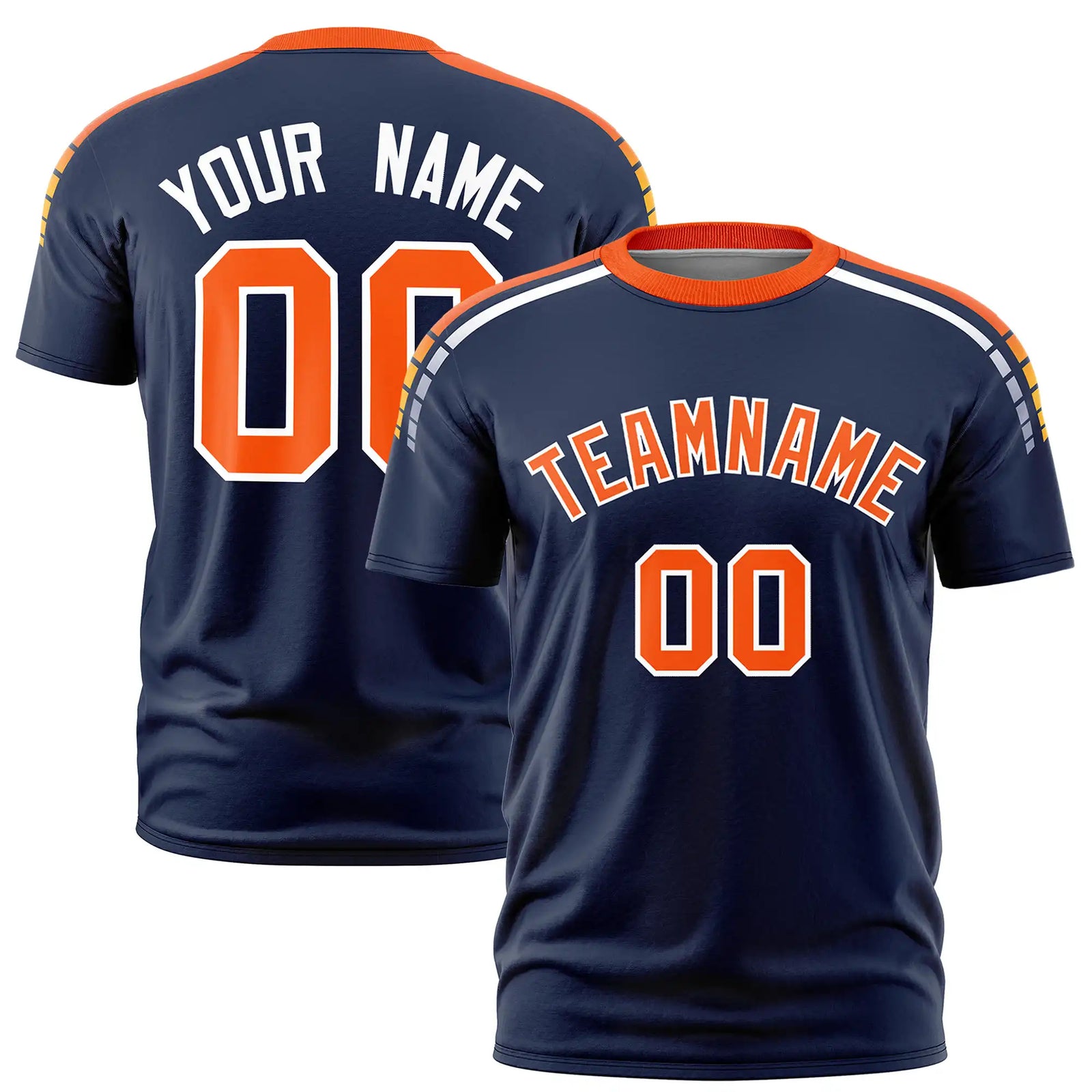 Custom Navy Orange-White Performance T-Shirt