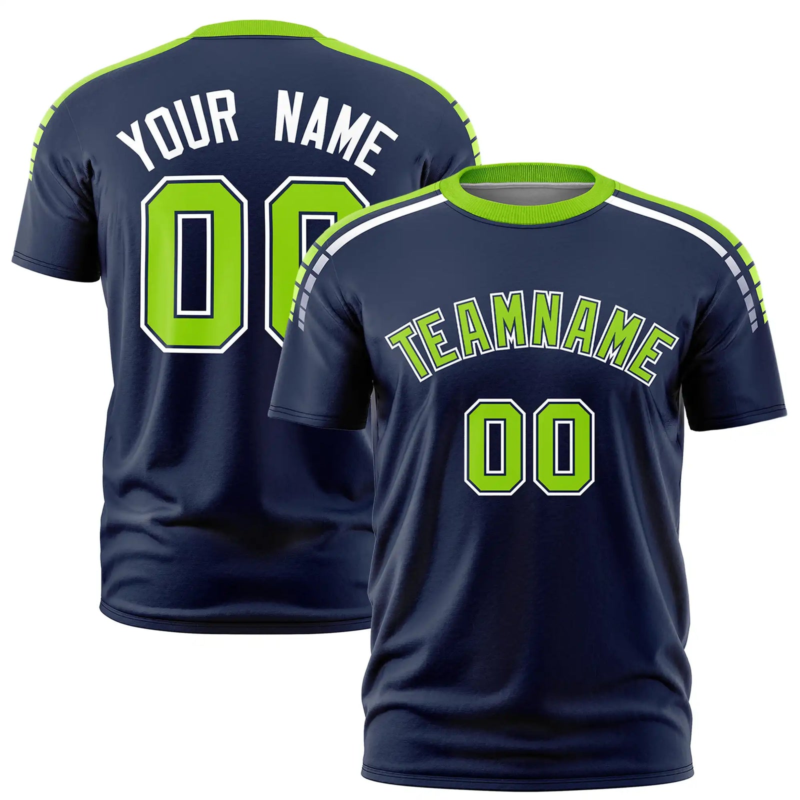 Custom Navy Neon Green-White Performance T-Shirt