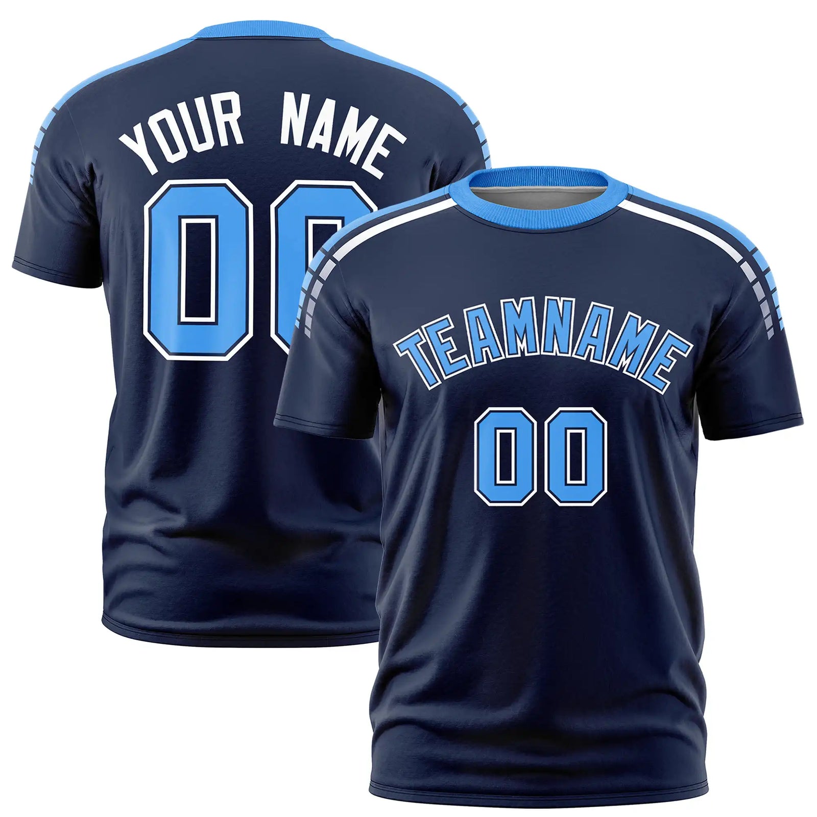 Custom Navy Powder Blue-White Performance T-Shirt