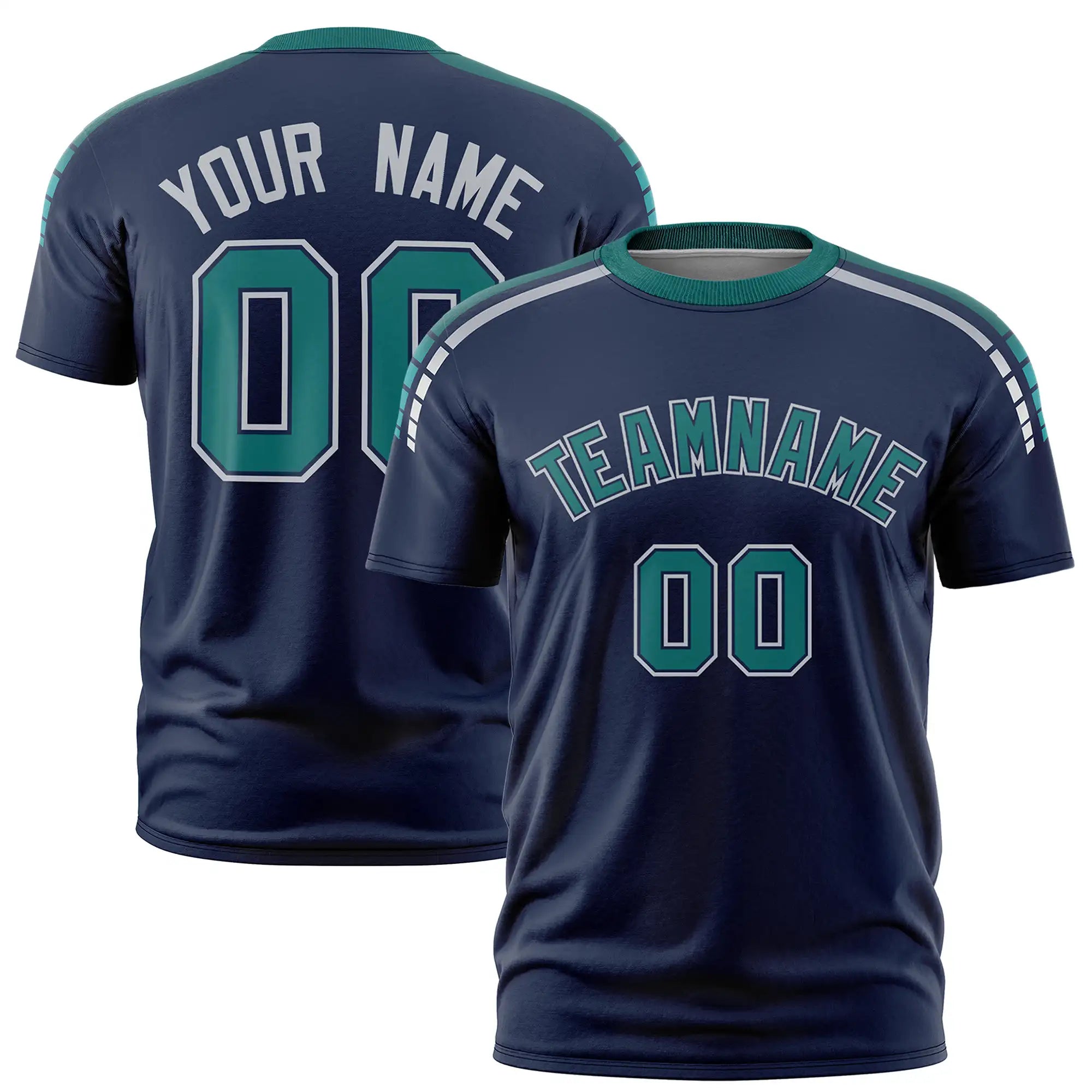 Custom Navy Aqua-Gray Performance T-Shirt