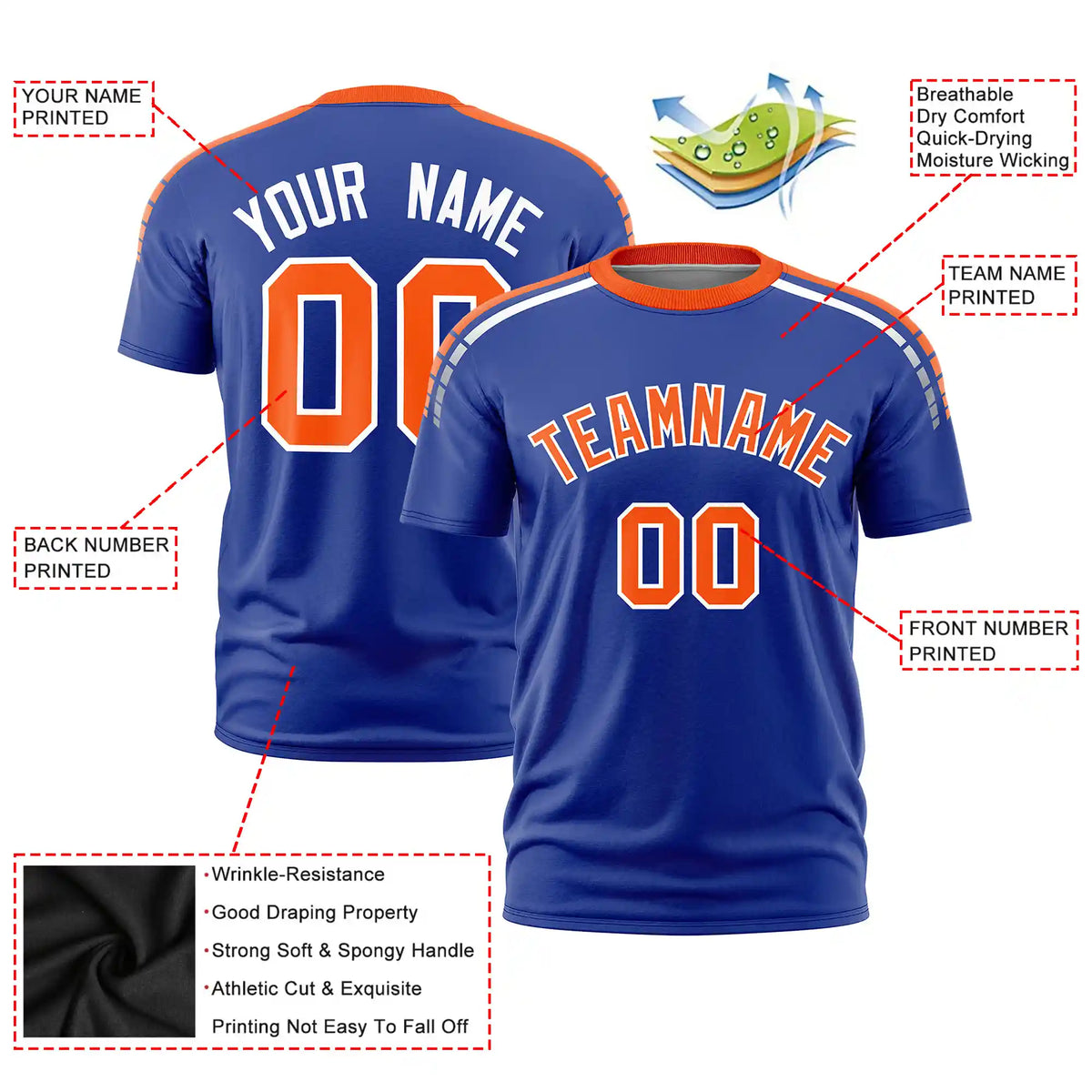 Custom Royal Blue Orange-White Performance T-Shirt