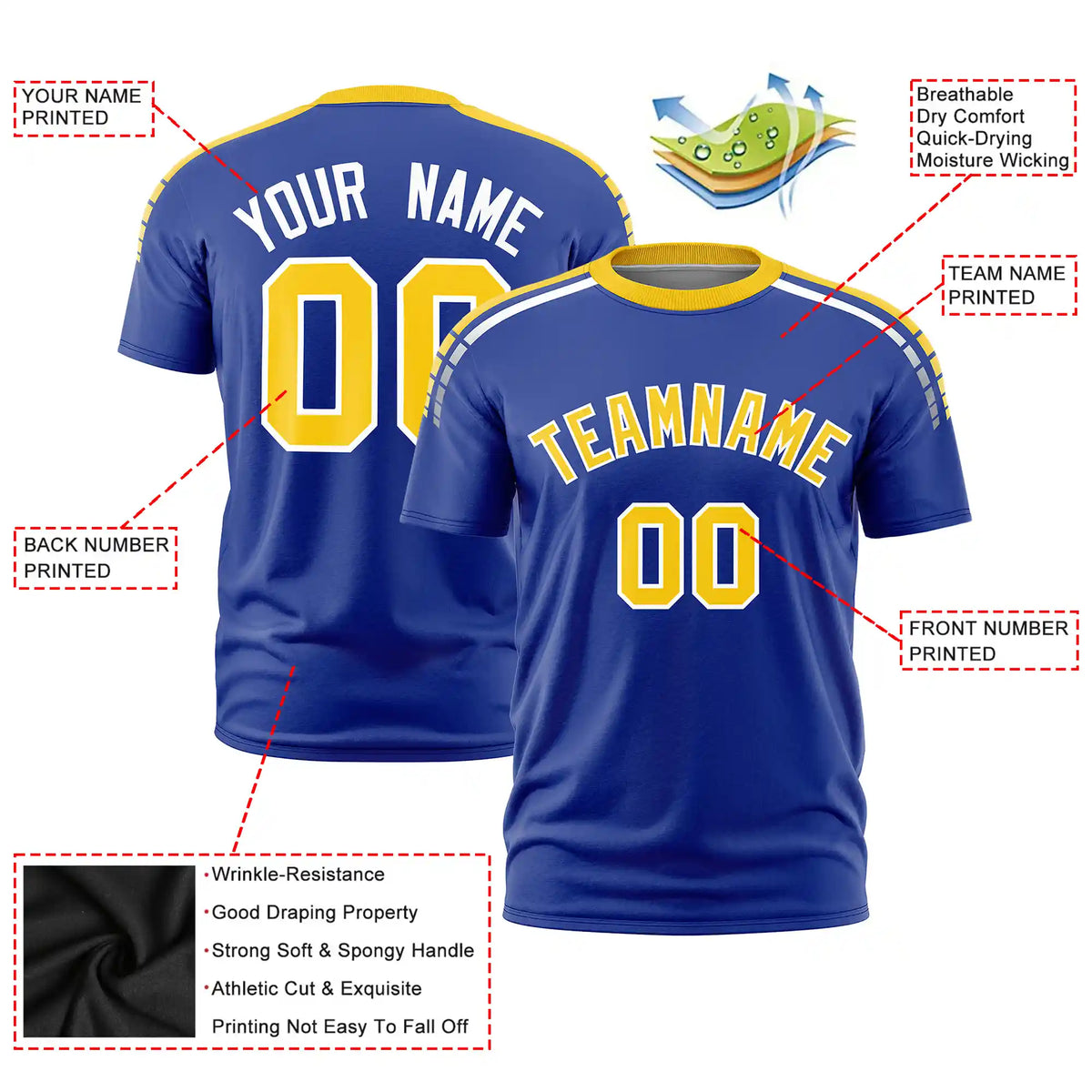Custom Royal Blue Gold01-White Performance T-Shirt