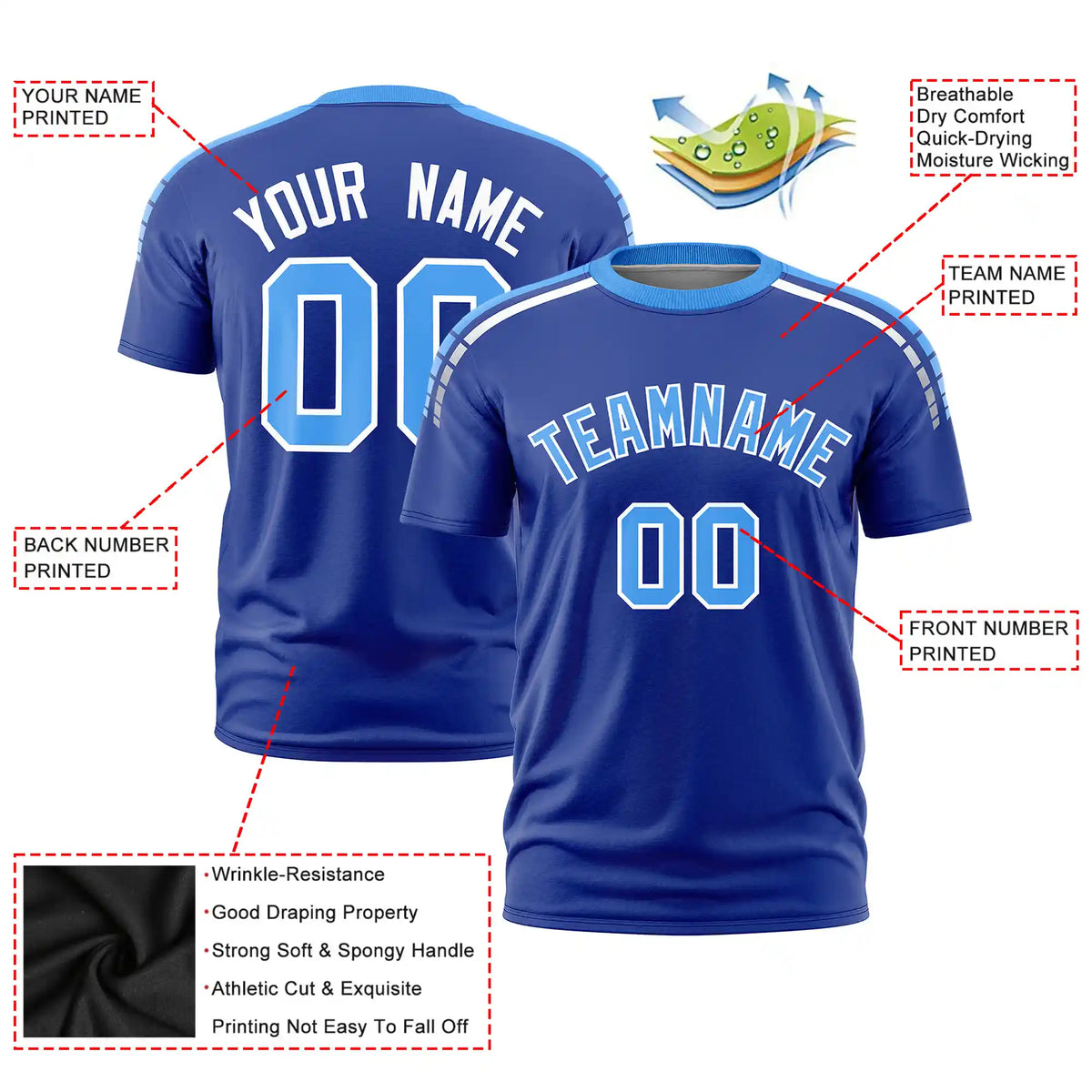 Custom Royal Blue Powder Blue-White Performance T-Shirt