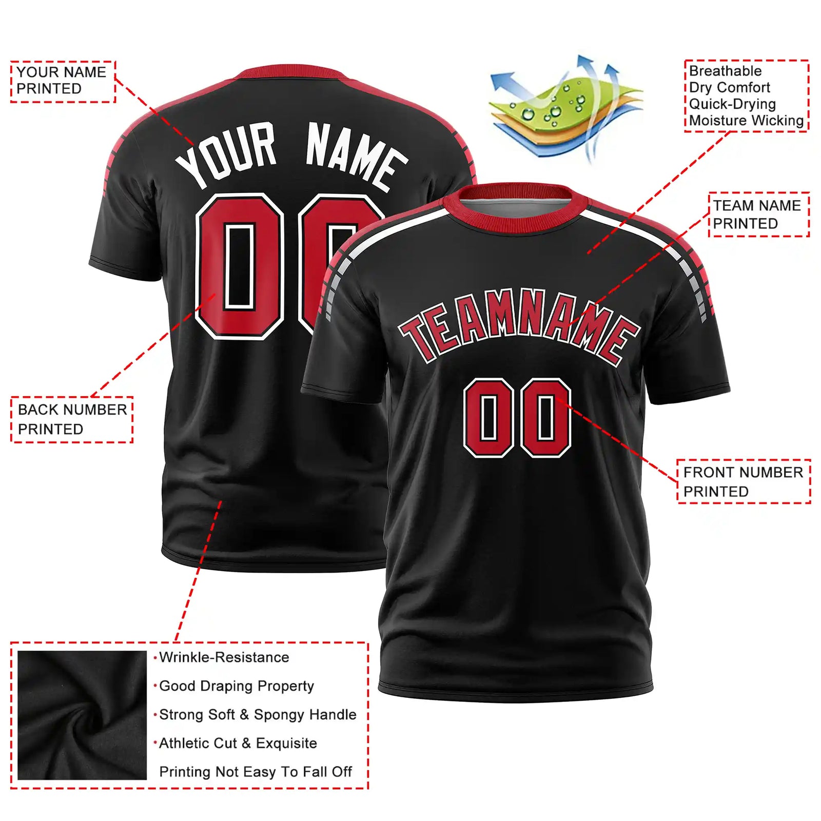 Custom Black Powder Red-White Performance T-Shirt