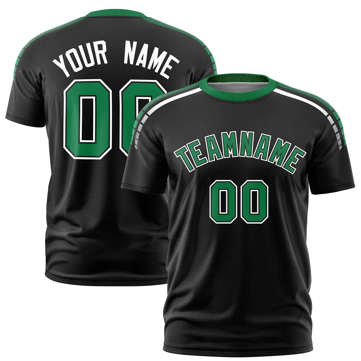 Custom Black Kelly Green-White Performance T-Shirt