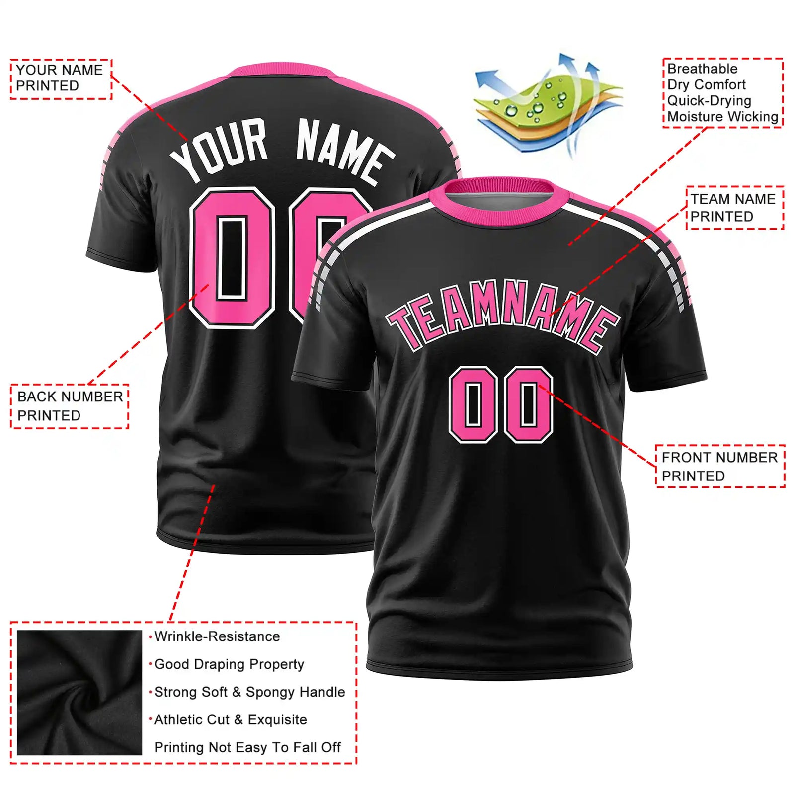 Custom Black Pink-White Performance T-Shirt