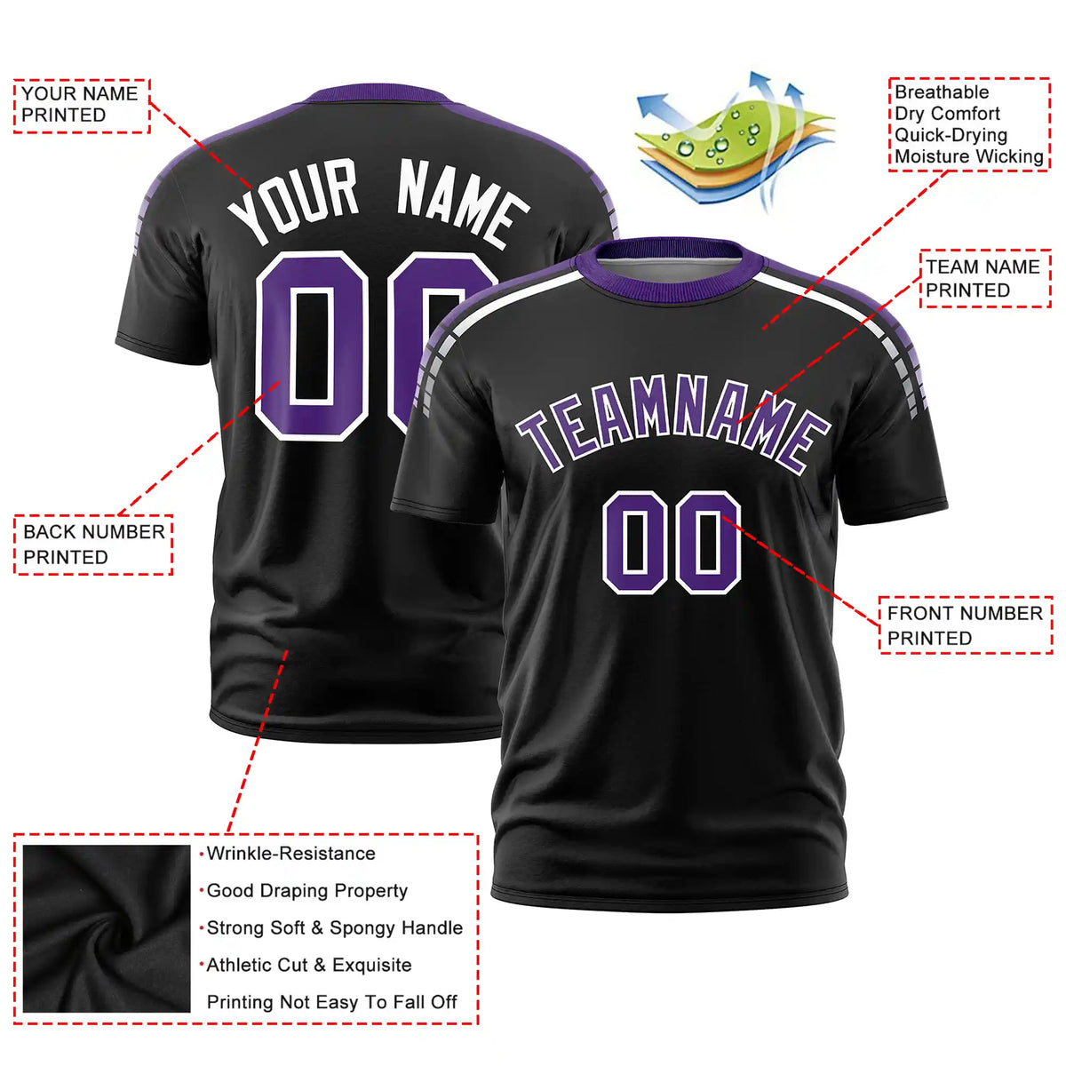 Custom Black Purple-White Performance T-Shirt