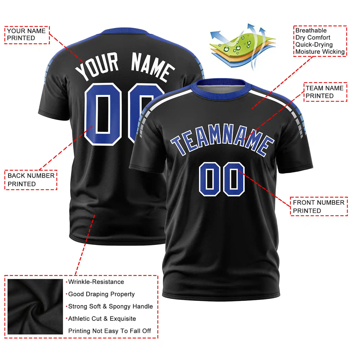 Custom Black Royal Blue-White Performance T-Shirt